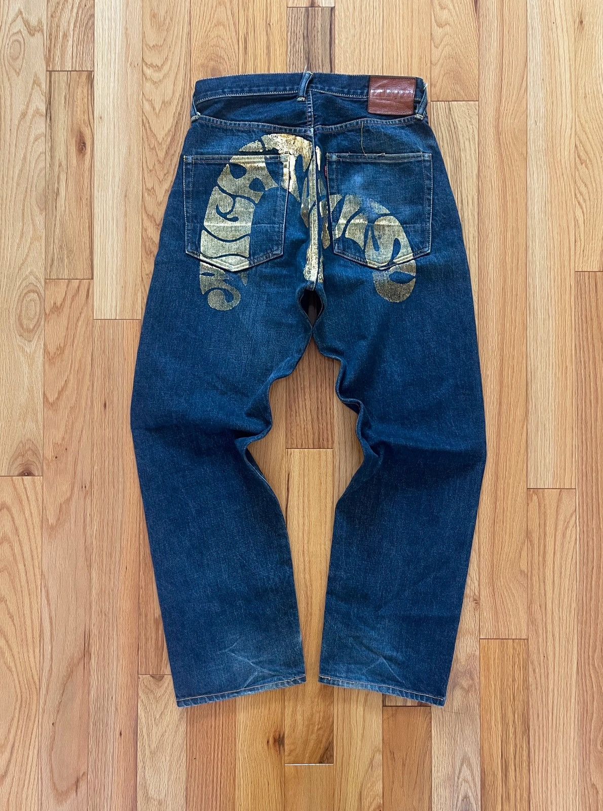 image of 2000’S Evisu Gull Logo Hand Painted Raw Selvedge Denim in Raw Blue, Men's (Size 30)