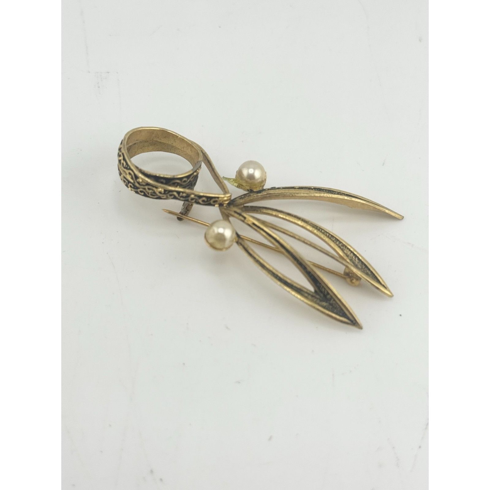 Vintage Vintage damascene enamel pearl brooch pin Size ONE SIZE - 4 Thumbnail