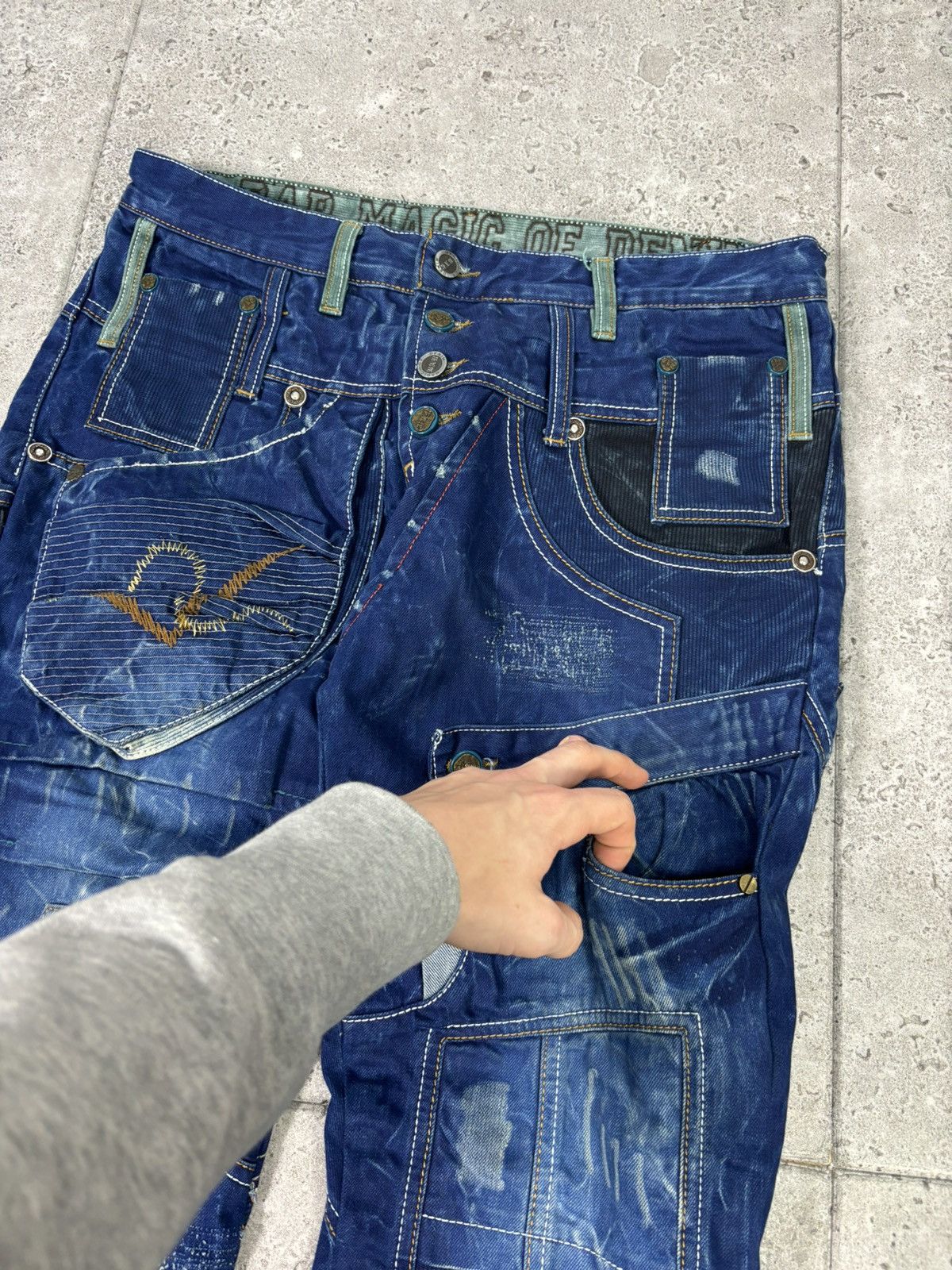 Japanese Brand 🇯🇵 Y2K Bar WideLeg Denim Japan Patchwork Multipocket Jeans Size US 34 / EU 50 - 7 Thumbnail