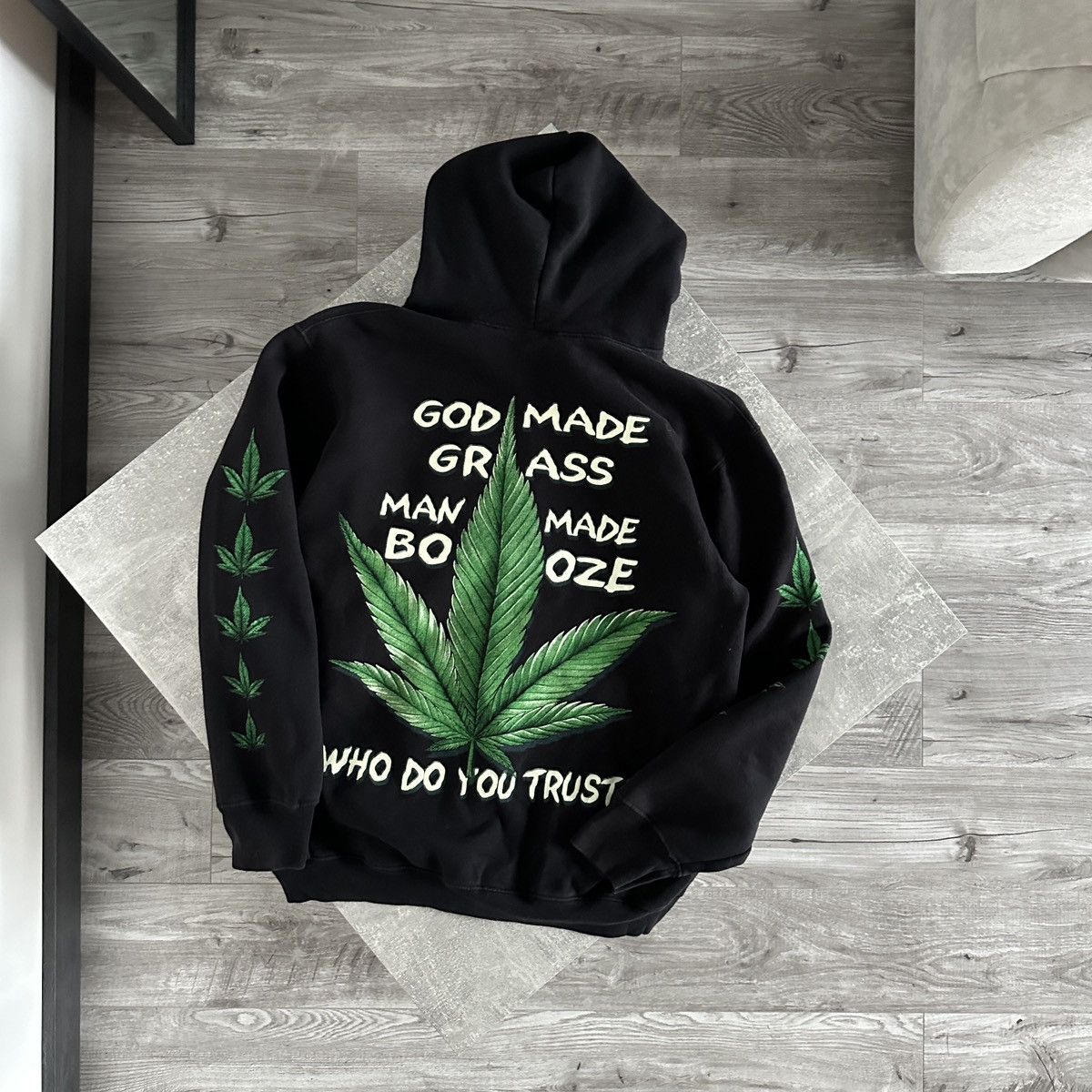 Vintage Vintage 90s Weed Who do you trust God Human grass hoodie y2k Size US L / EU 52-54 / 3 - 6 Thumbnail