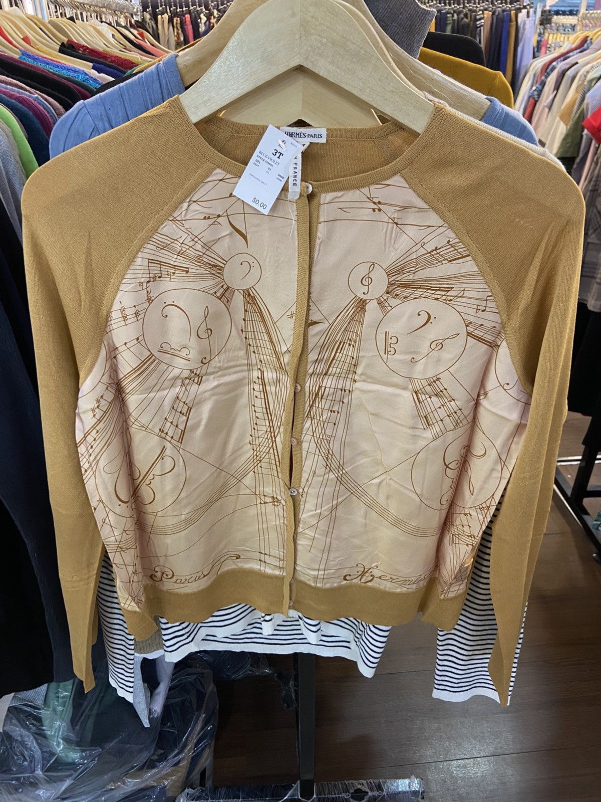 トップス HERMES Silk Vintage Pattern Cardigan Vintage Hermes Paris Cardigan Tops Silk Pattern