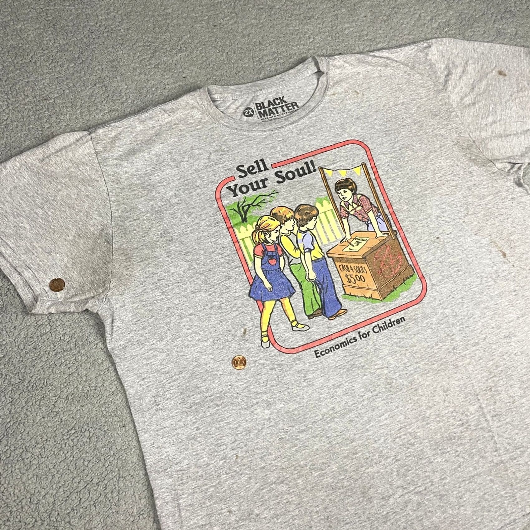Vintage Black Matter Steven Rhodes Economics for Children Sell Your Soul Tshirt Mens XXL Gray Logo 70s 80s Funny Hipster TV Short Sleeve Cotton Vintage N/A Size US XXL / EU 58 / 5 - 7 Thumbnail