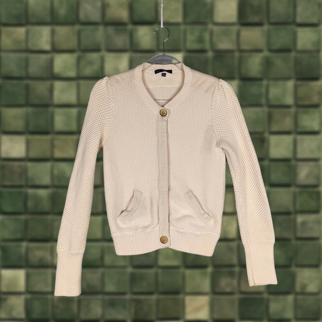 Gap VINTAGE Gap Women’s Cardigan Sweater Cream Chunky Knit Button Cotton S Cottagecore Size S / US 4 / IT 40 - 1 Thumbnail