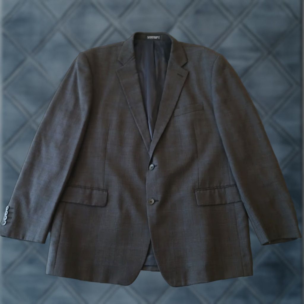 Nautica Nautica Blazer Mens 46 Gray Blue Plaid Wool Two Button Single Vent Notch Lapel 2 Piece Jacket Coat Regular Fit–Mens Size 46R - 1 Thumbnail