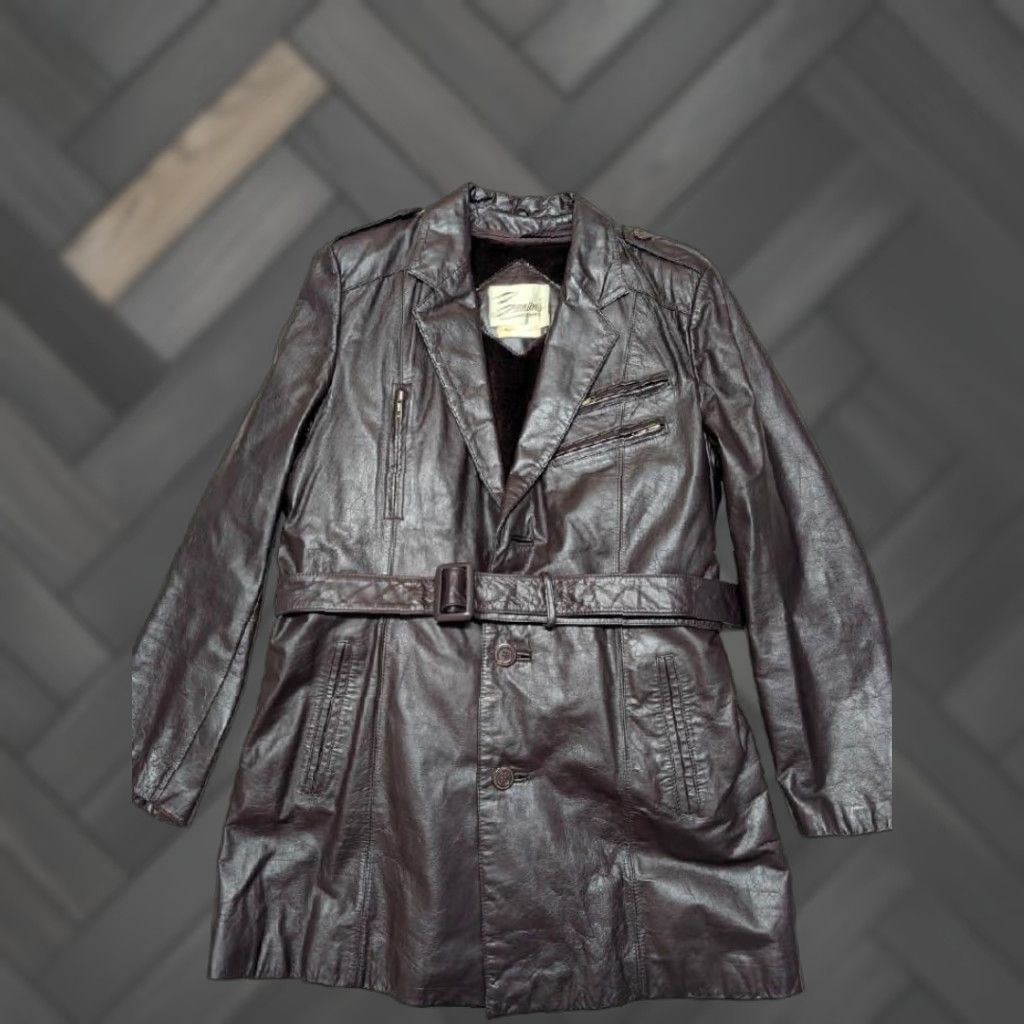 Ben Sherman VINTAGE brown BELTED trench COAT leather overcoat MEN’s 40 chest 1970s 40 overcoat Jacket Size US M / EU 48-50 / 2 - 1 Thumbnail