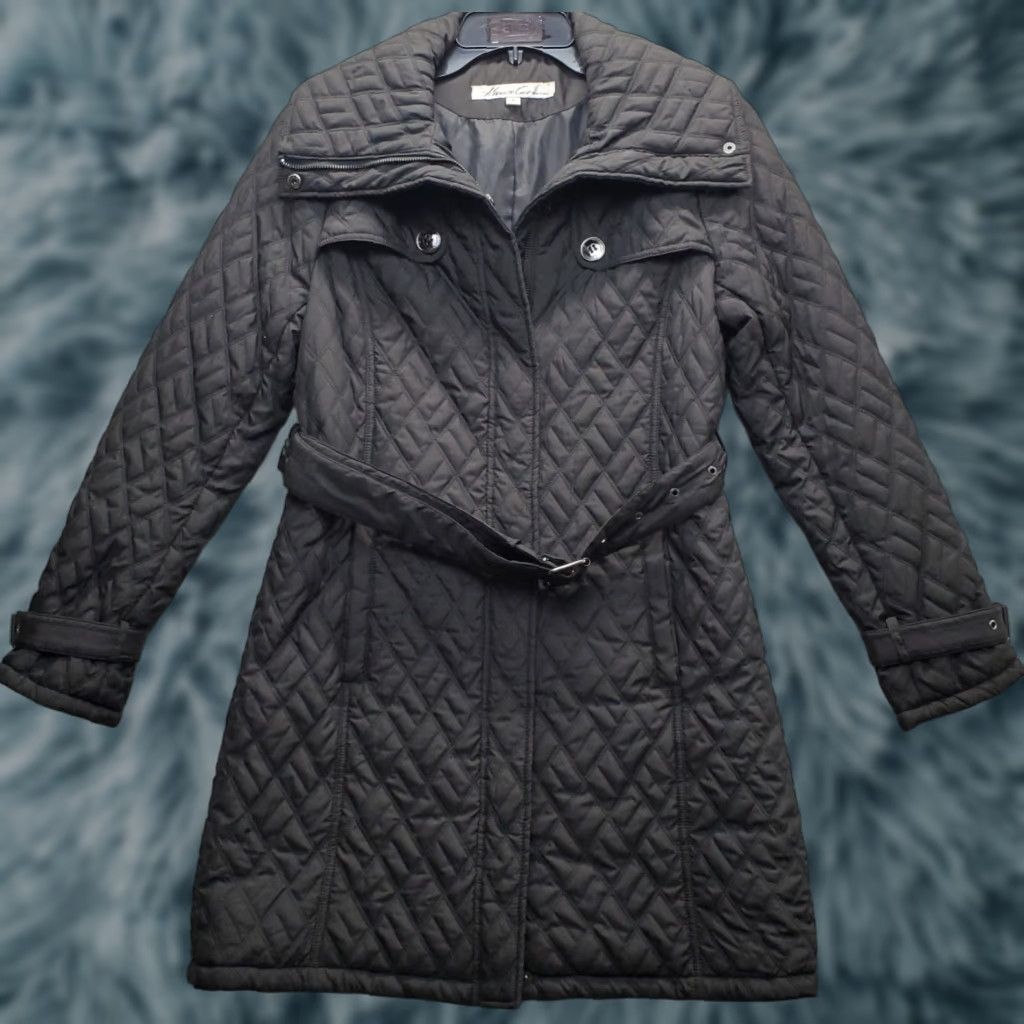 Kenneth Cole Kenneth Cole Quilted Coat Women M Black Belted Waist Long Sleeve Snap Inside Zip Coat Womens M Black Quilted Belted Zip Inside Snap Size M / US 6-8 / IT 42-44 - 1 Thumbnail