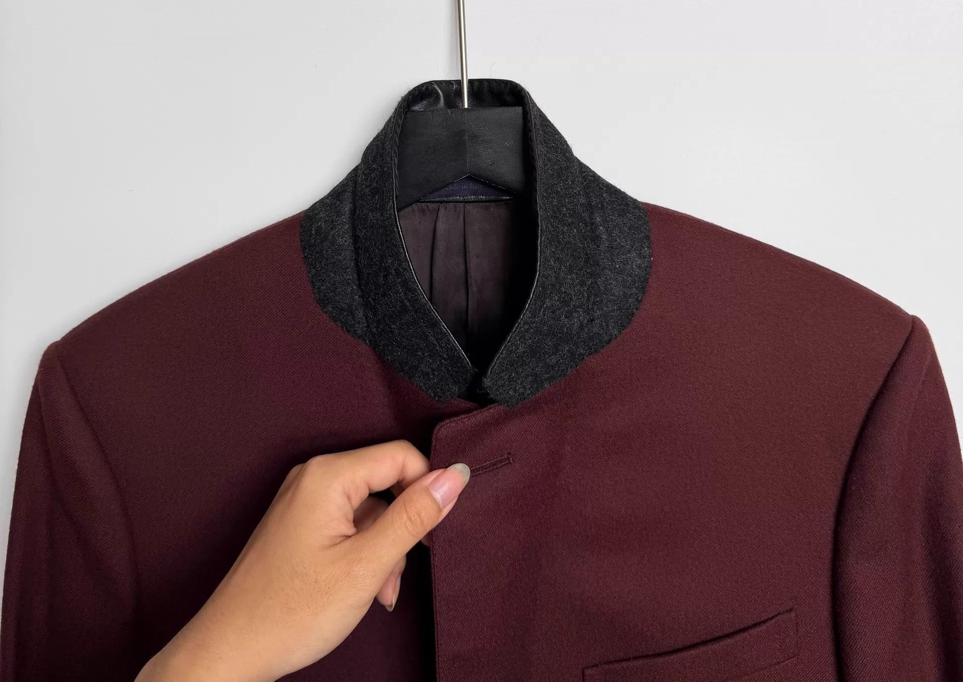 Lanvin Lanvin Leather Collar Chesterfield Dark Red Wool 46 95New Size US S / EU 44-46 / 1 - 6 Thumbnail