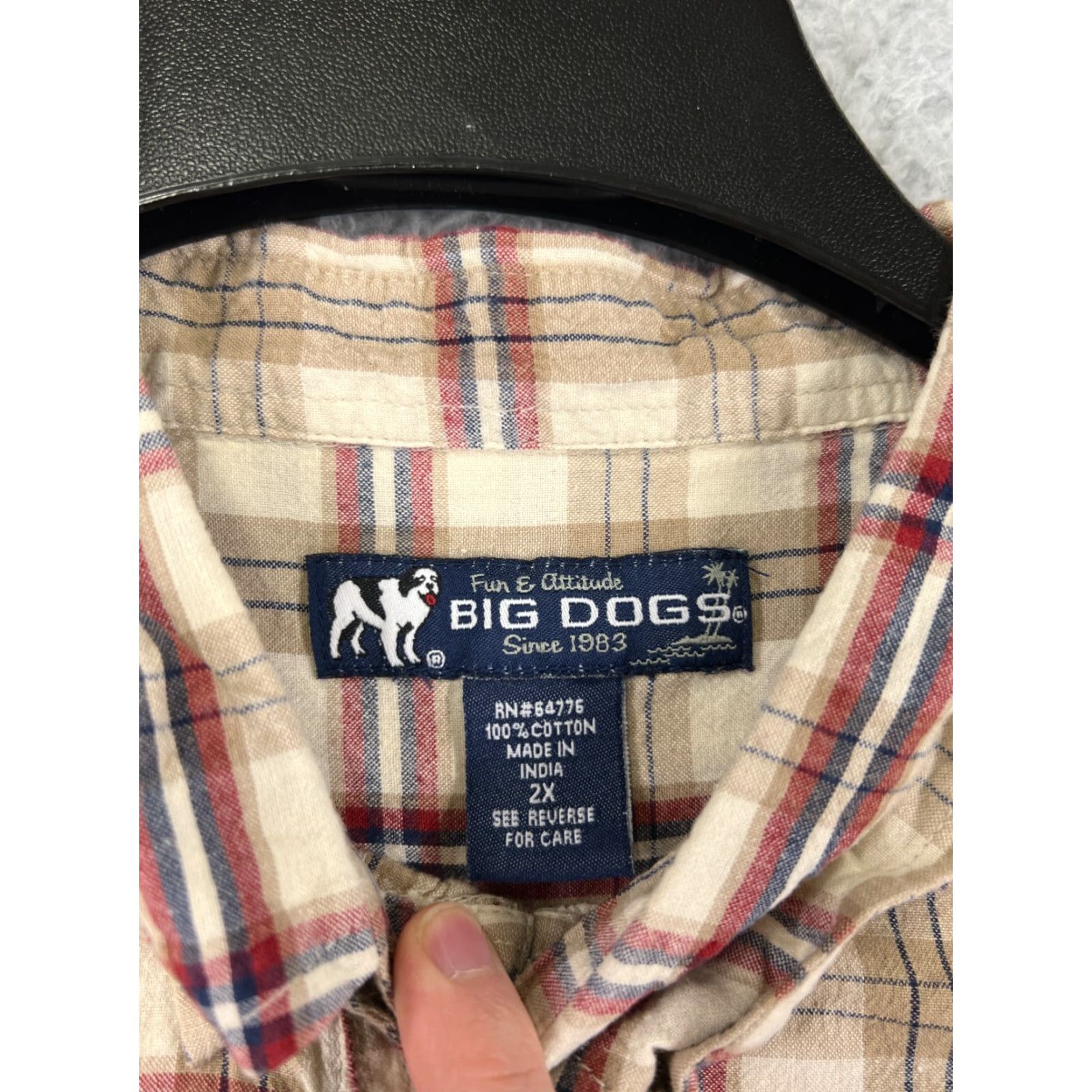 Big Dogs VINTAGE Big Dogs Shirt Mens 2XL Beige Plaid 100% Cotton Button-Up Pocket Collared Slim Fit 90s Theme Mens Size US XXL / EU 58 / 5 - 3 Thumbnail