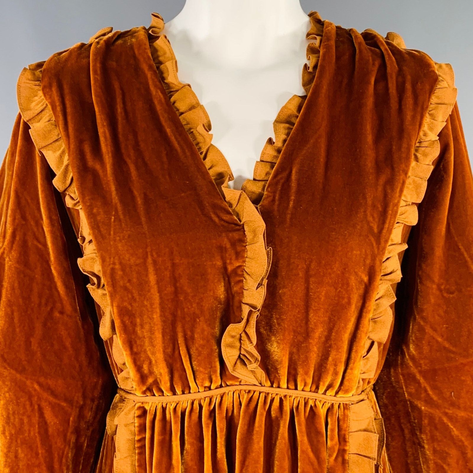 Ulla Johnson ULLA JOHNSON 4 Camel Ruffled Long Sleeve Below Knee Dress Size S / US 4 / IT 40 - 2 Thumbnail