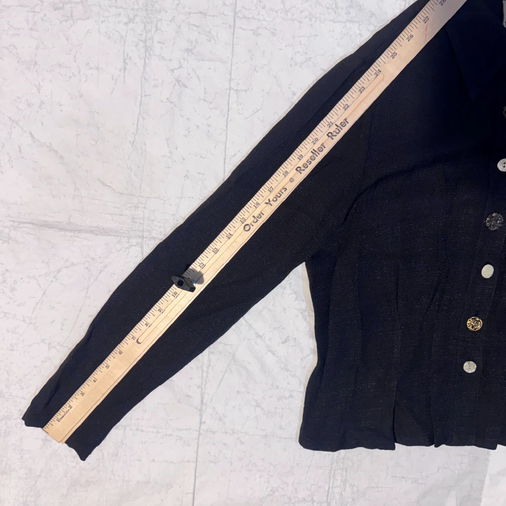 Vintage FL Malik Button-Up Shirt Black Long Sleeve Knit Cotton M Womens Casual Shirt - Pleated Embroidered Button-Up Size M / US 6-8 / IT 42-44 - 6 Thumbnail