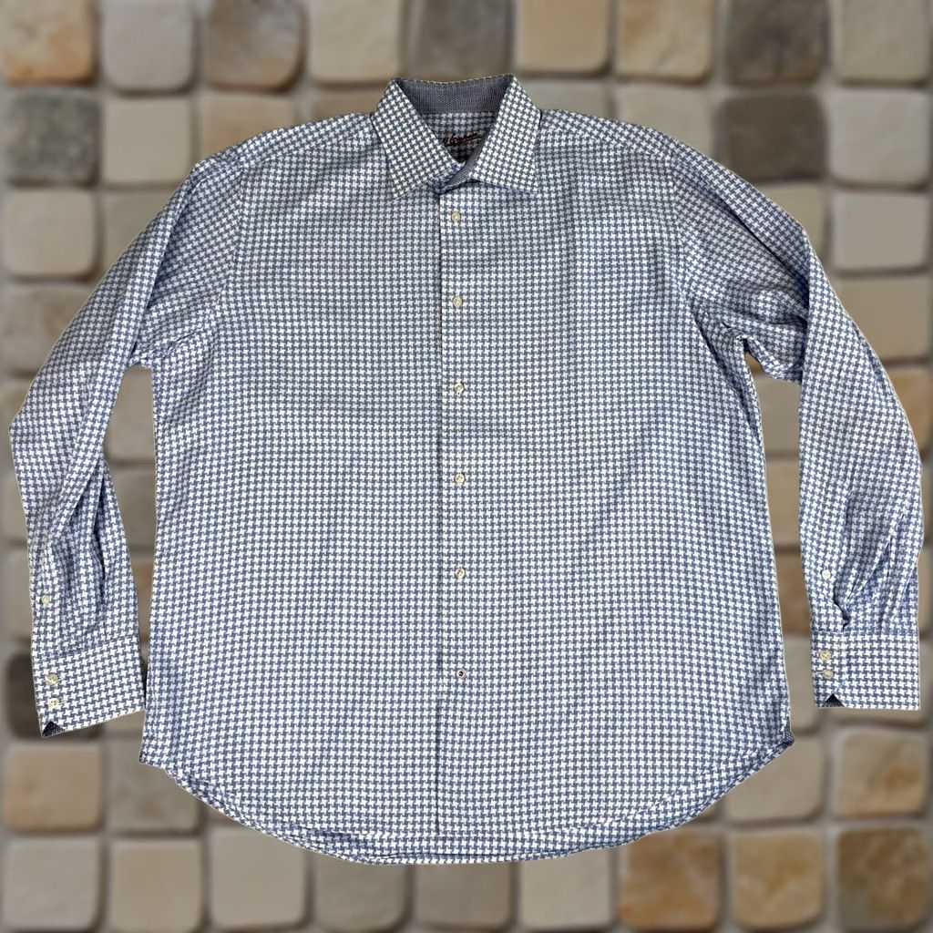 Robert Graham VINTAGE Robert Graham Button-Up Houndstooth Shirt Mens L/XL 43/17 White Blue 100% Cotton Size US L / EU 52-54 / 3 - 1 Thumbnail