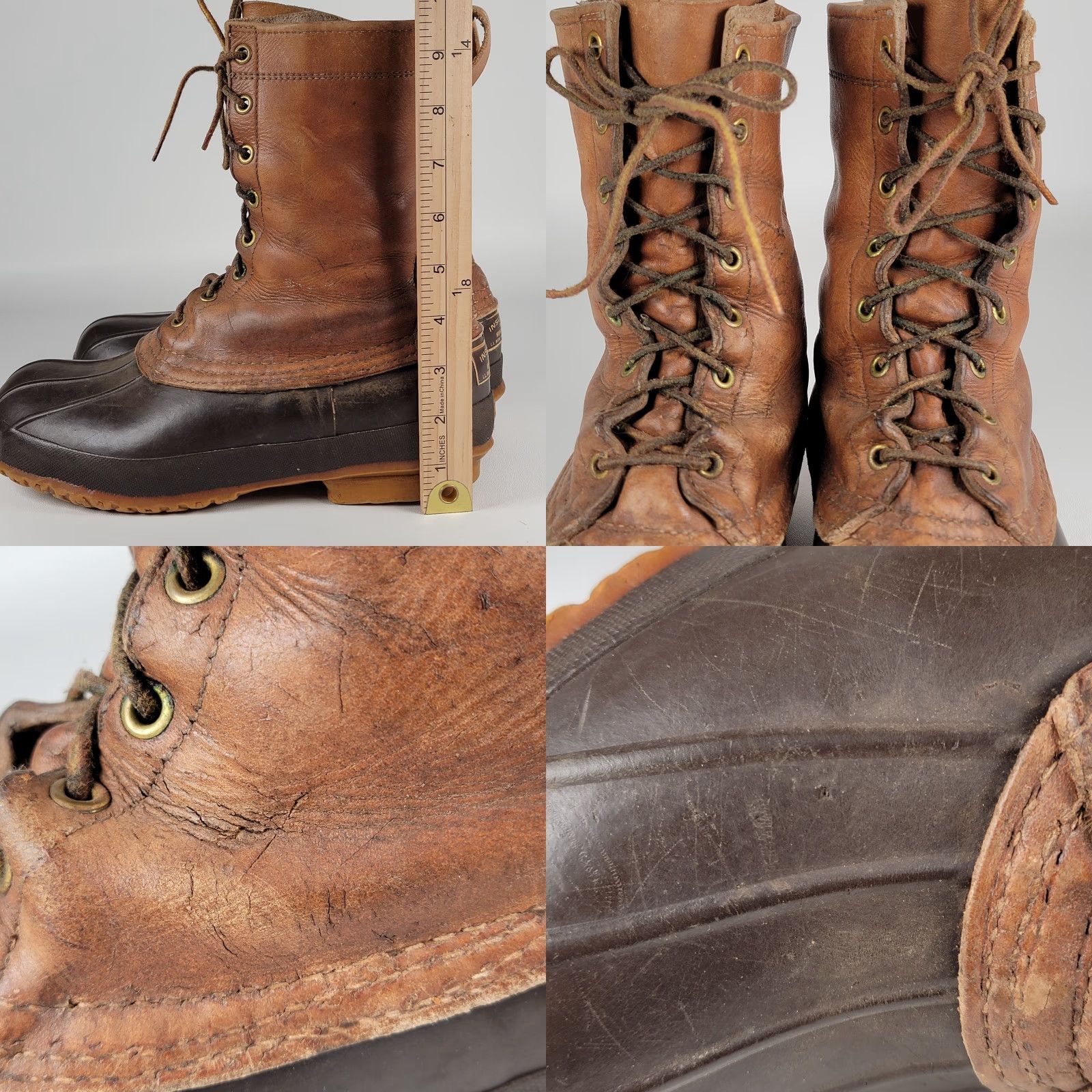 Vintage VTG 60s LL Bean Maine Hunting Bean Boots Vibram Made In USA Boots Mens US Size 10 Brown Leather Ivy Look Original Size US 10 / EU 43 - 9 Thumbnail