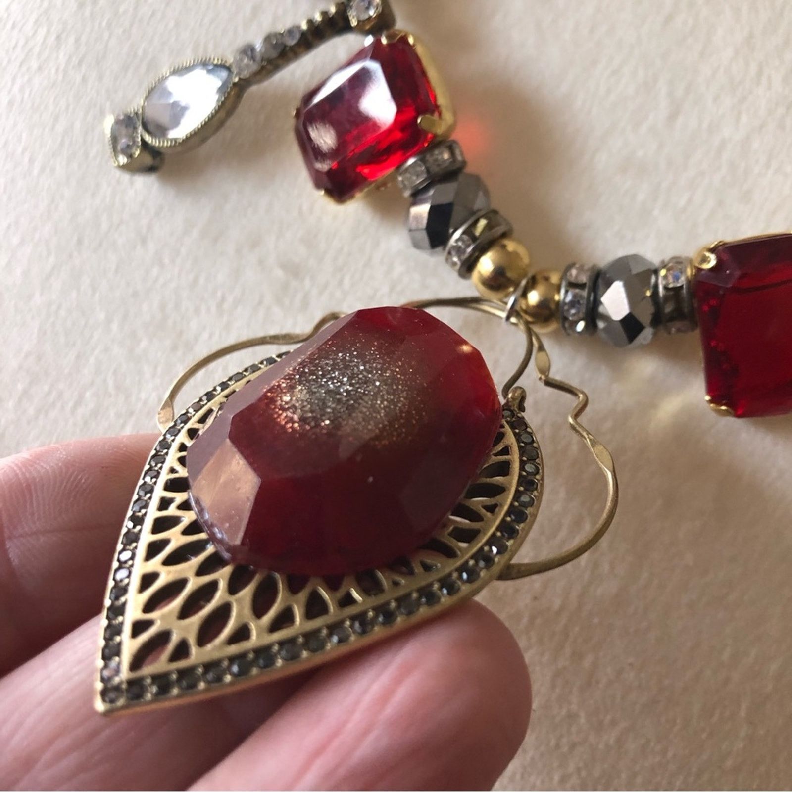 Handmade Handcrafted bowl of cherries fancy beaded crystal necklace Size ONE SIZE - 3 Thumbnail