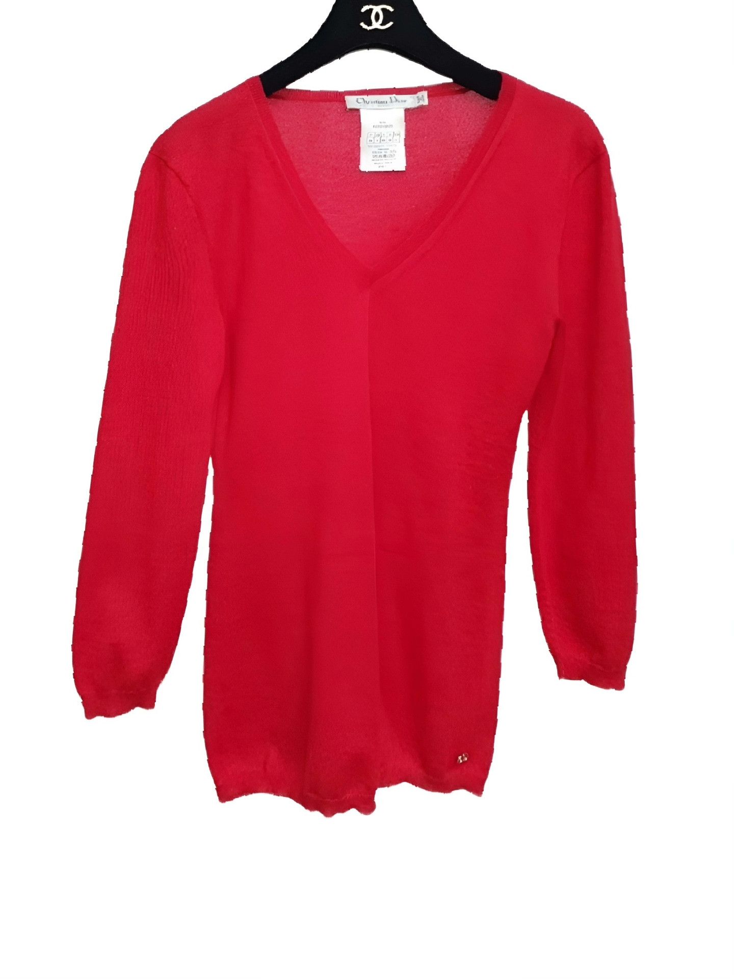 Dior red v-neck knit sweater by dior Size US M / EU 48-50 / 2 - 1 Thumbnail