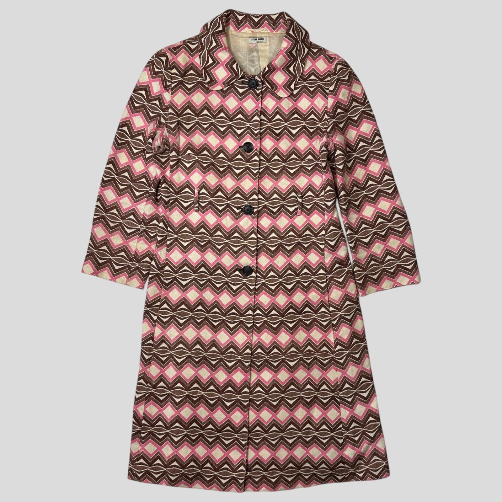 Miu Miu Miu Miu 00’s Aztec Pattern Silk & Wool Overcoat - IT42 Size S / US 4 / IT 40 - 1 Thumbnail