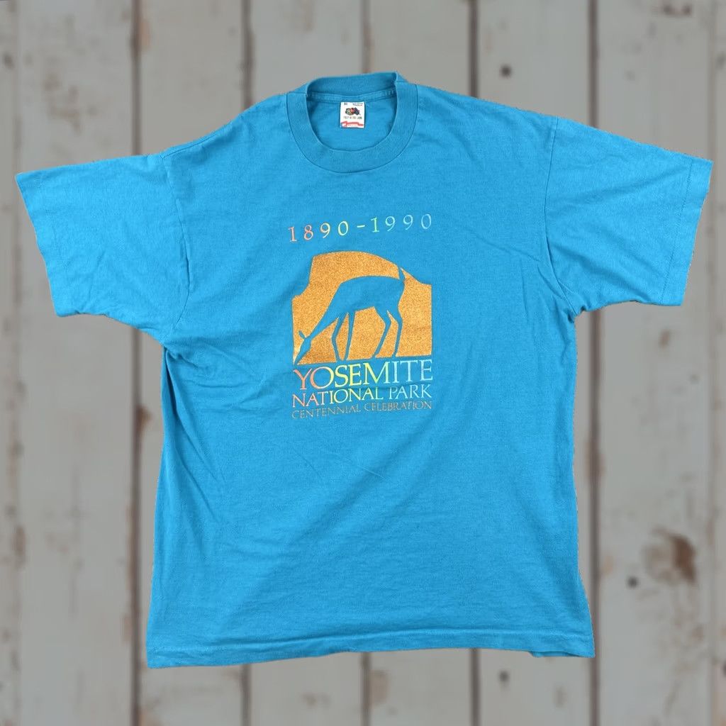 Fruit Of The Loom VINTAGE Fruit of the Loom Mens XL Blue SS T Shirt Made In USA 1990 Yosemite Park Tee Size US XL / EU 56 / 4 - 1 Thumbnail
