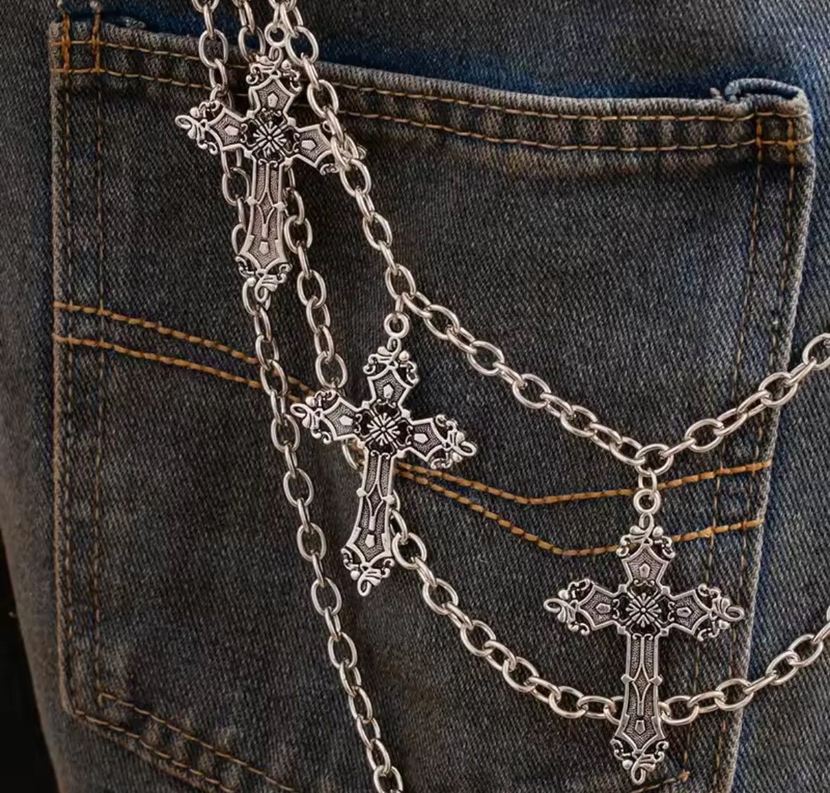 Other Punk Metal Pants Chain Wallet Belt Chain Cross Pendant Size ONE SIZE - 3 Thumbnail