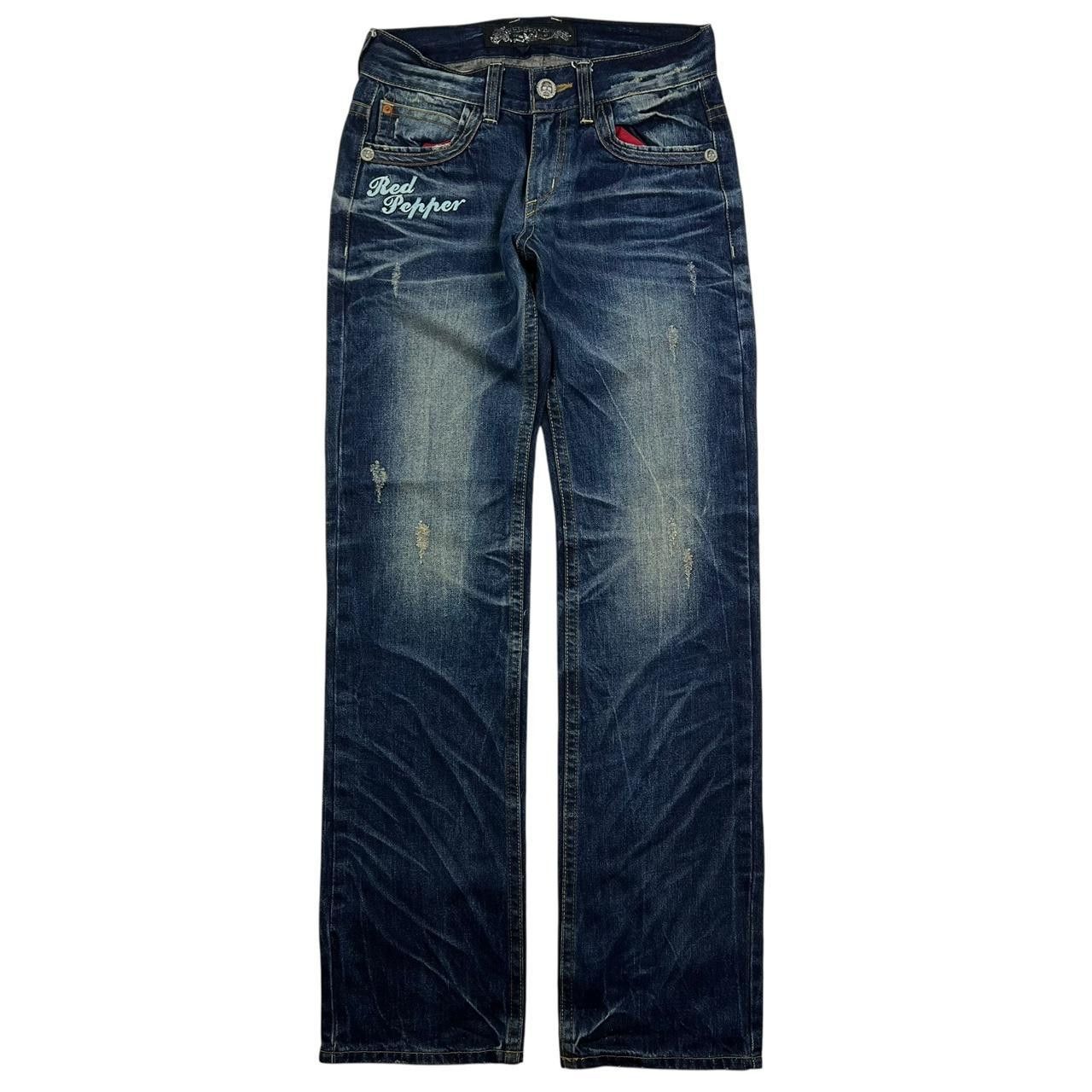 Japanese Brand Vintage Red Pepper Embroidered Skull Jeans - Waist 29 Size US 29 - 2 Thumbnail