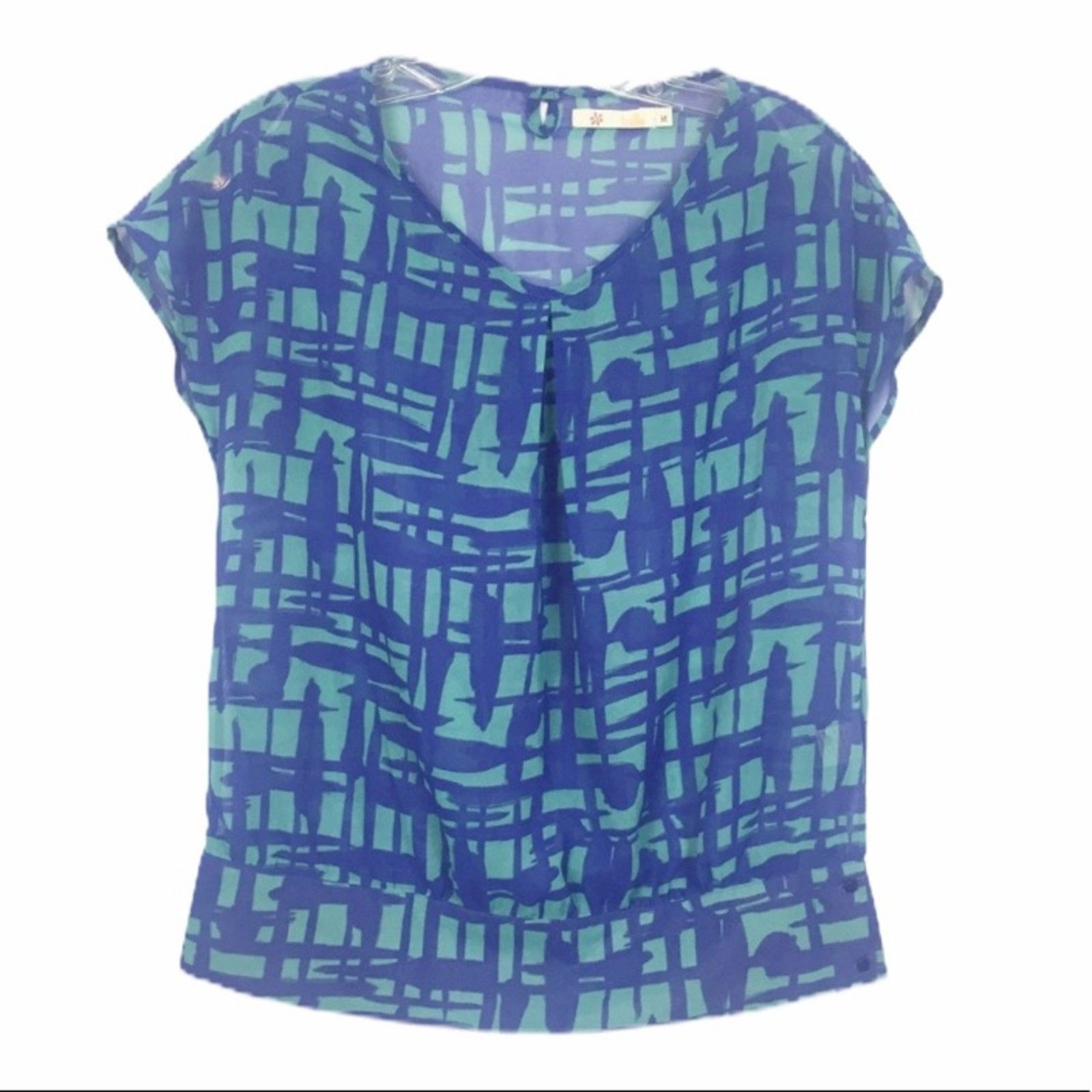 Other Tulle Blue Printed Short Sleeve Blouse Sz M Size M / US 6-8 / IT 42-44 - 1 Thumbnail