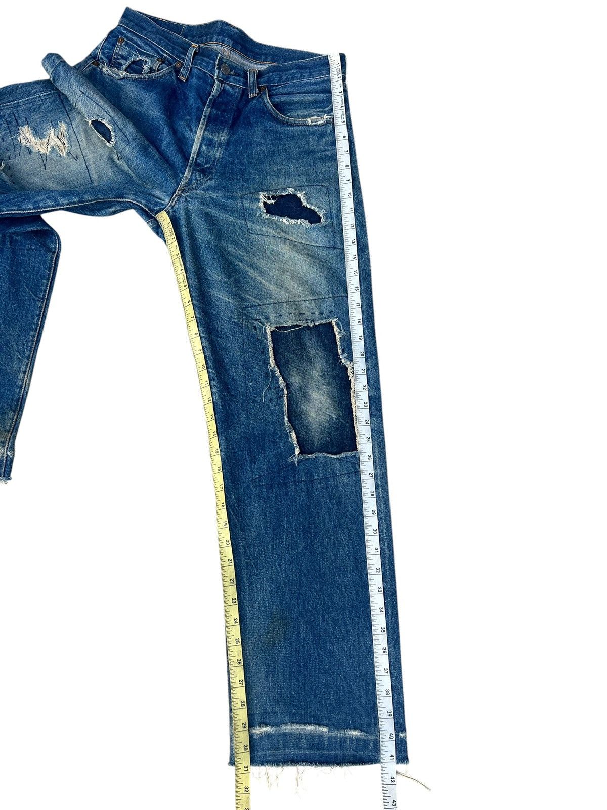 Levi's Vintage Clothing Trashed 90s LVC Levi’s 501 XX Big E Mud Denim Selvedge Jeans Size US 32 / EU 48 - 6 Thumbnail