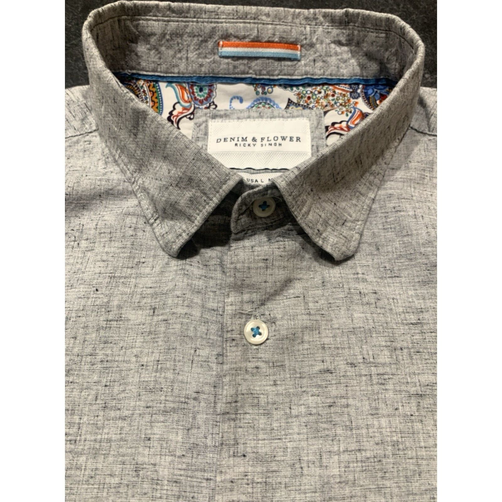 Denime DENIM & FLOWER Long Sleeve Button-Up Shirt Gray Large Floral Mens Size US L / EU 52-54 / 3 - 6 Thumbnail