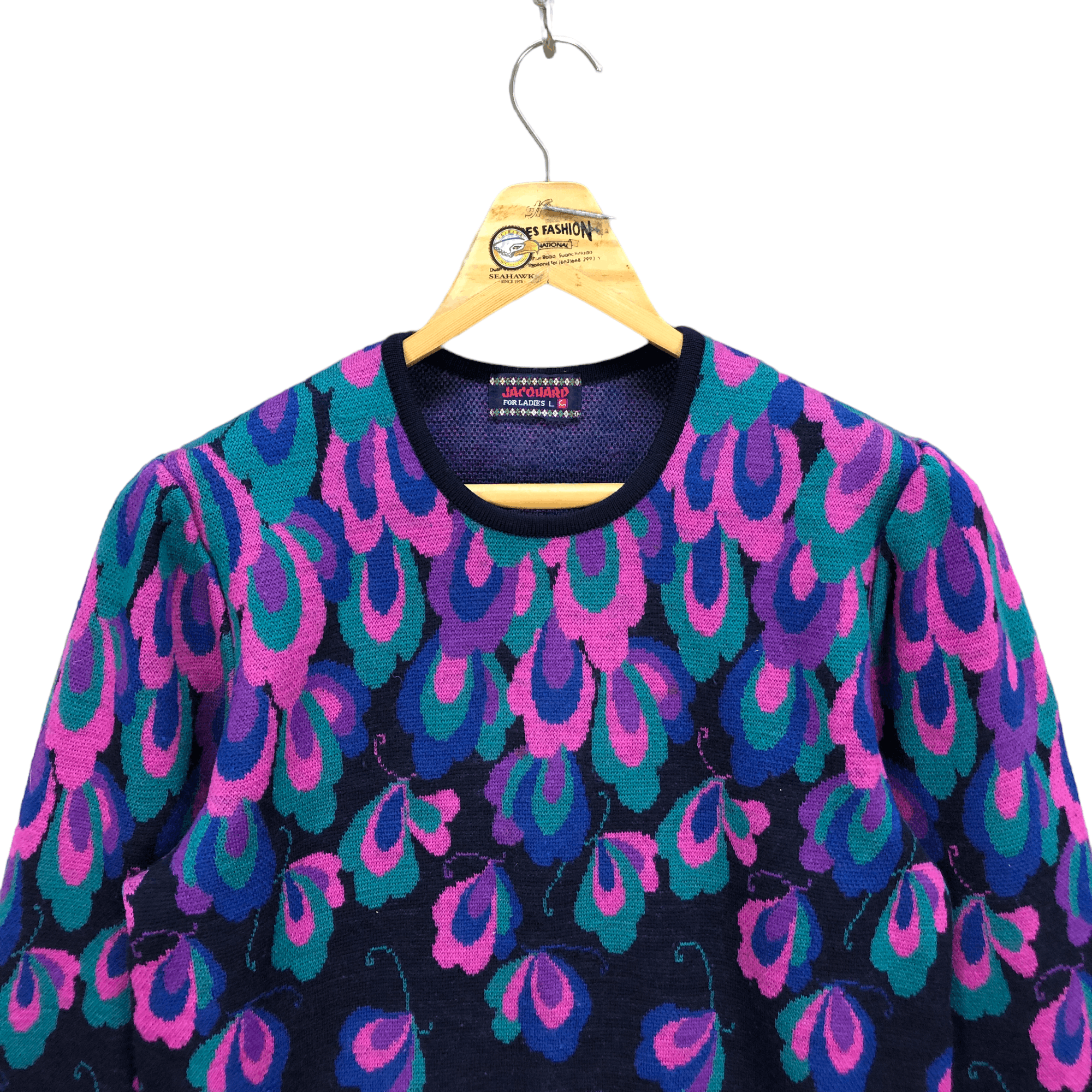 Japanese Brand NICE BUTTERFLY DESIGN KNIT SWEATER BY JACQUARD #5212-180 Size L / US 10 / IT 46 - 2 Thumbnail
