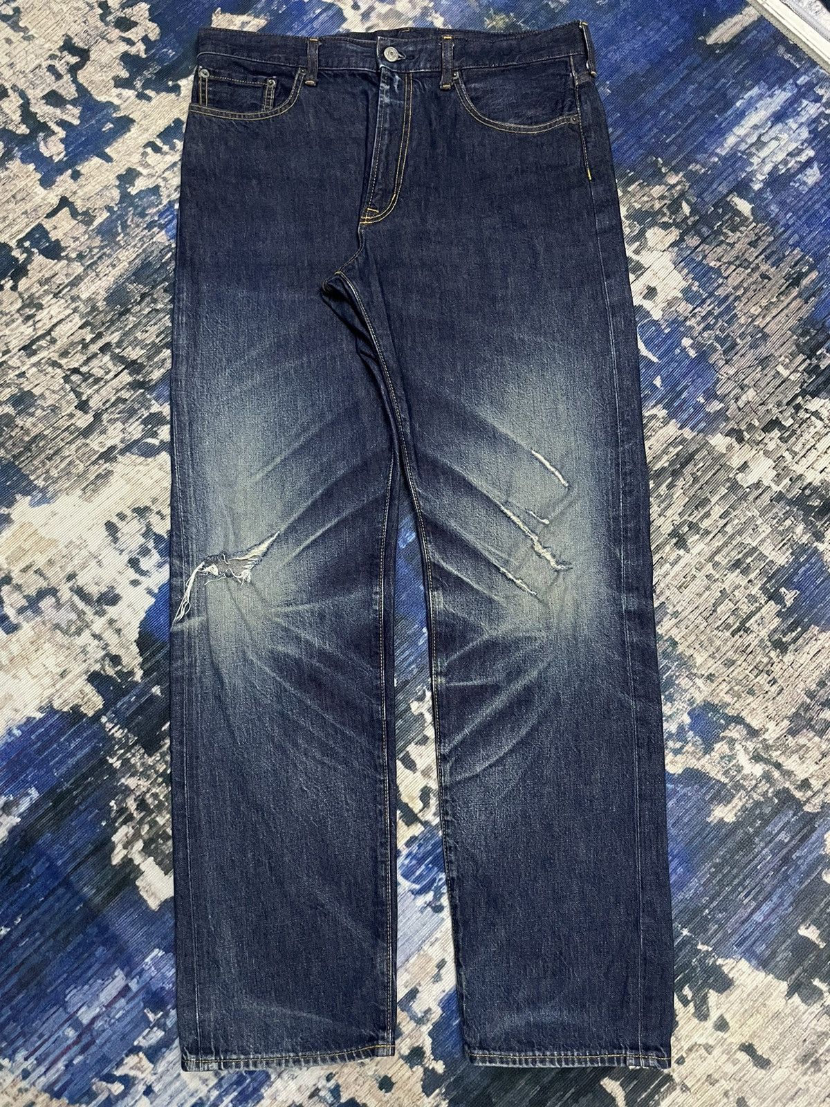 GU × Undercover 🇯🇵 GU Straight Baggy Distressed Undercover Style Indigo Denim Size US 35 - 3 Thumbnail