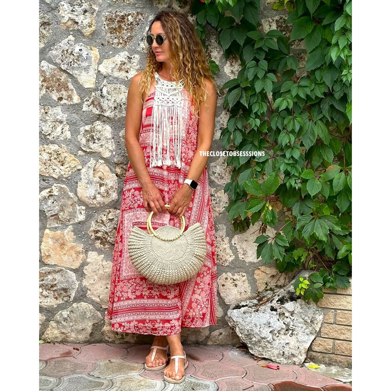 ZARA Flowing A-Line Boho Maxi Dress with Fringe