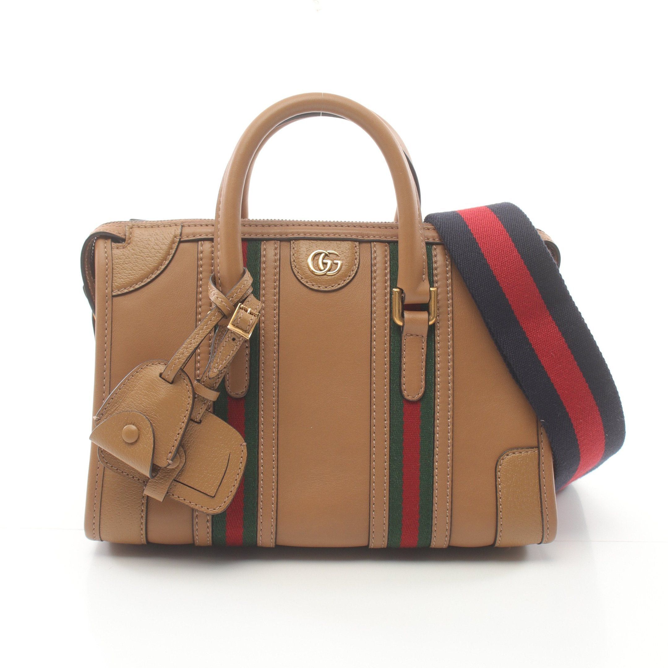 Gucci Gucci Baulet Handbag Leather Canvas Light Brown Green Red Size ONE SIZE - 1 Thumbnail