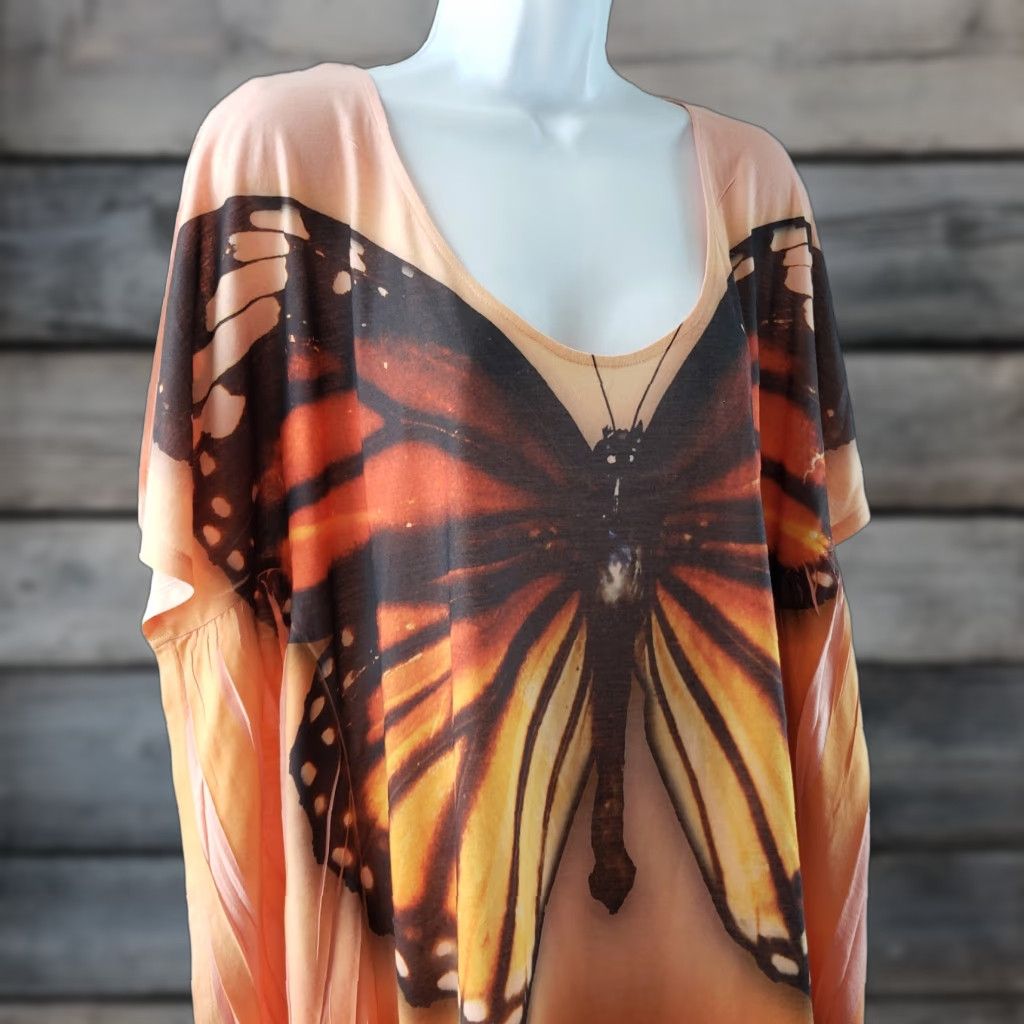 Vintage Unity Beach Womens Top XL Orange Scoop Neck Blouse Shirt, Women, Size XL, Orange, Butterfly, 90s? Size XL / US 12-14 / IT 48-50 - 1 Thumbnail