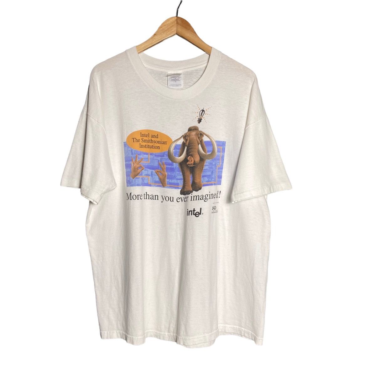 image of Microsoft x Vintage 90's Intel Smithsonian Mammoth Artwork T-Shirt in White, Men's (Size XL)