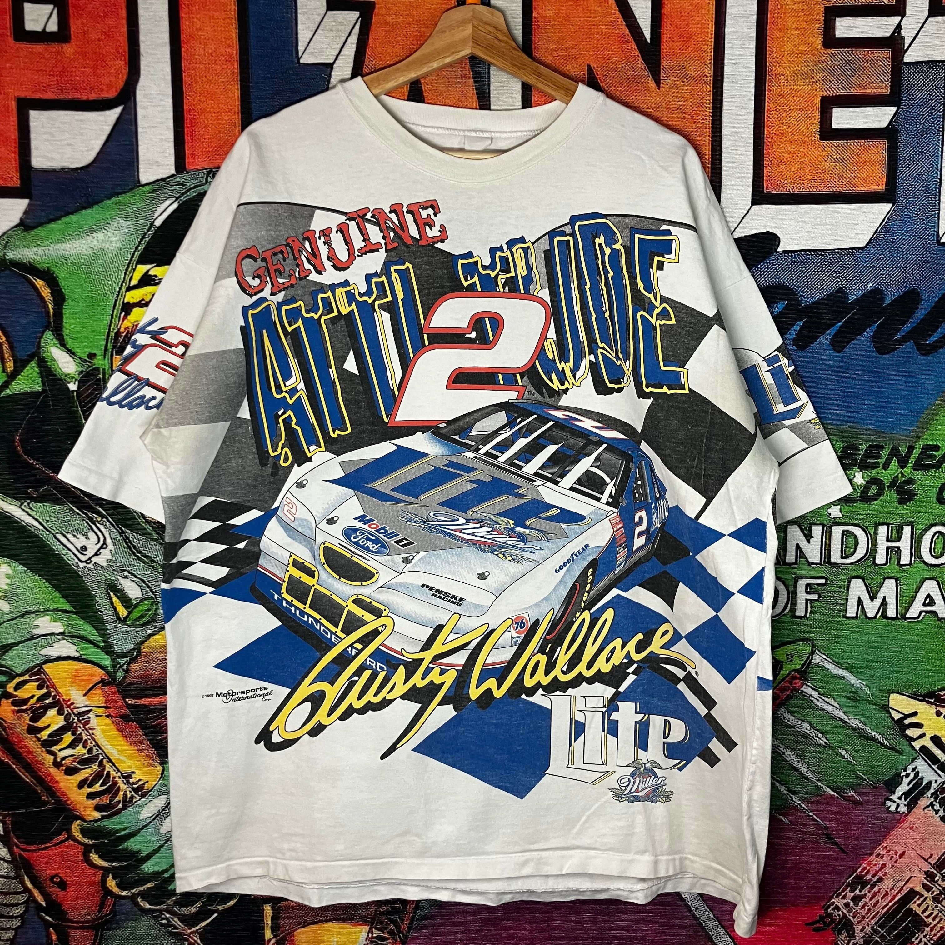 NASCAR × Vintage Vintage 90s 1997 Rusty Wallace Nascar AOP Tee Size 2XL Size US XXL / EU 58 / 5 - 1 Thumbnail