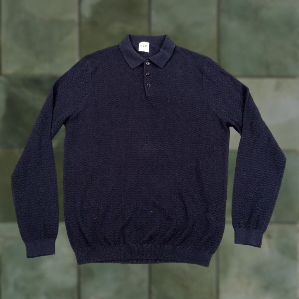 Zara Zara Women's Blue Lightweight Long Sleeve Collared Sweater L Size L / US 10 / IT 46 - 1 Thumbnail