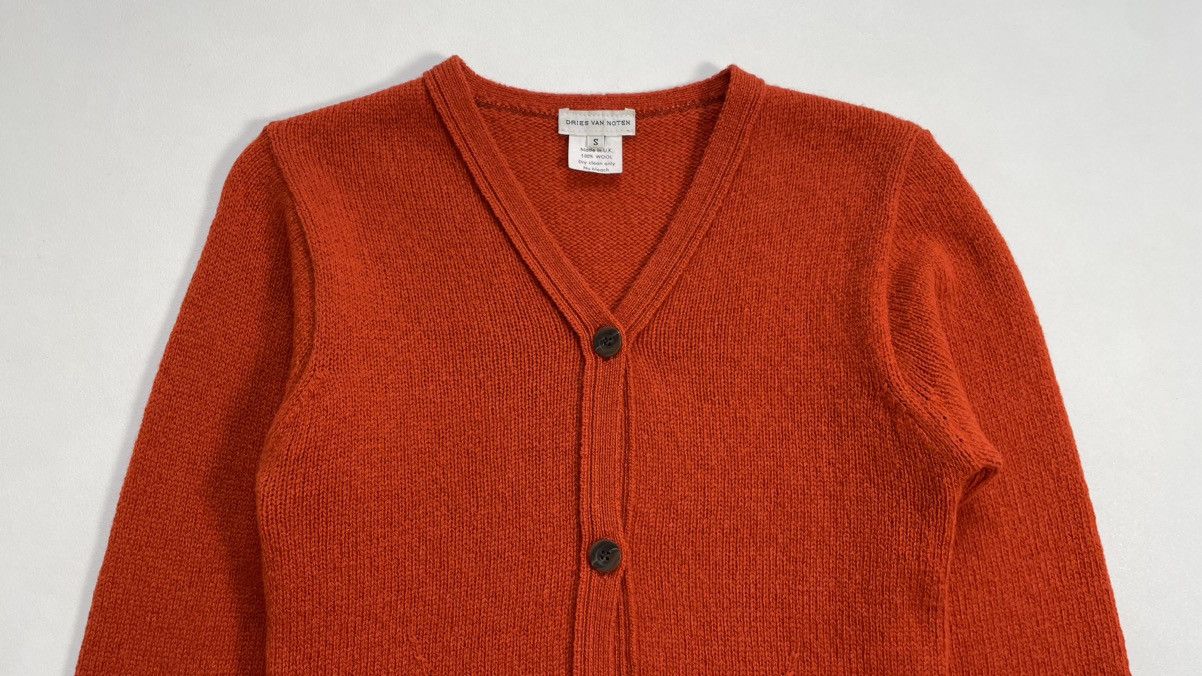 Dries Van Noten Patterned Sleeve Orange Wool Cardigan Size S / US 4 / IT 40 - 4 Thumbnail
