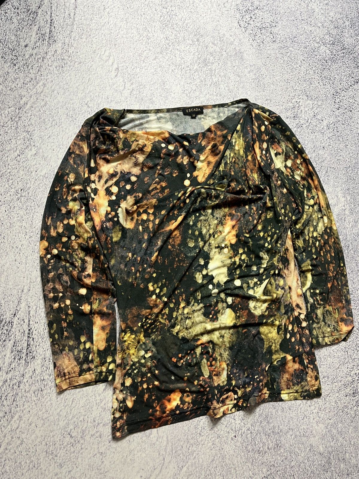 Designer × Escada Escada Black, Orange & Yellow Abstract Print Blouse Size 36 Size M / US 6-8 / IT 42-44 - 3 Thumbnail