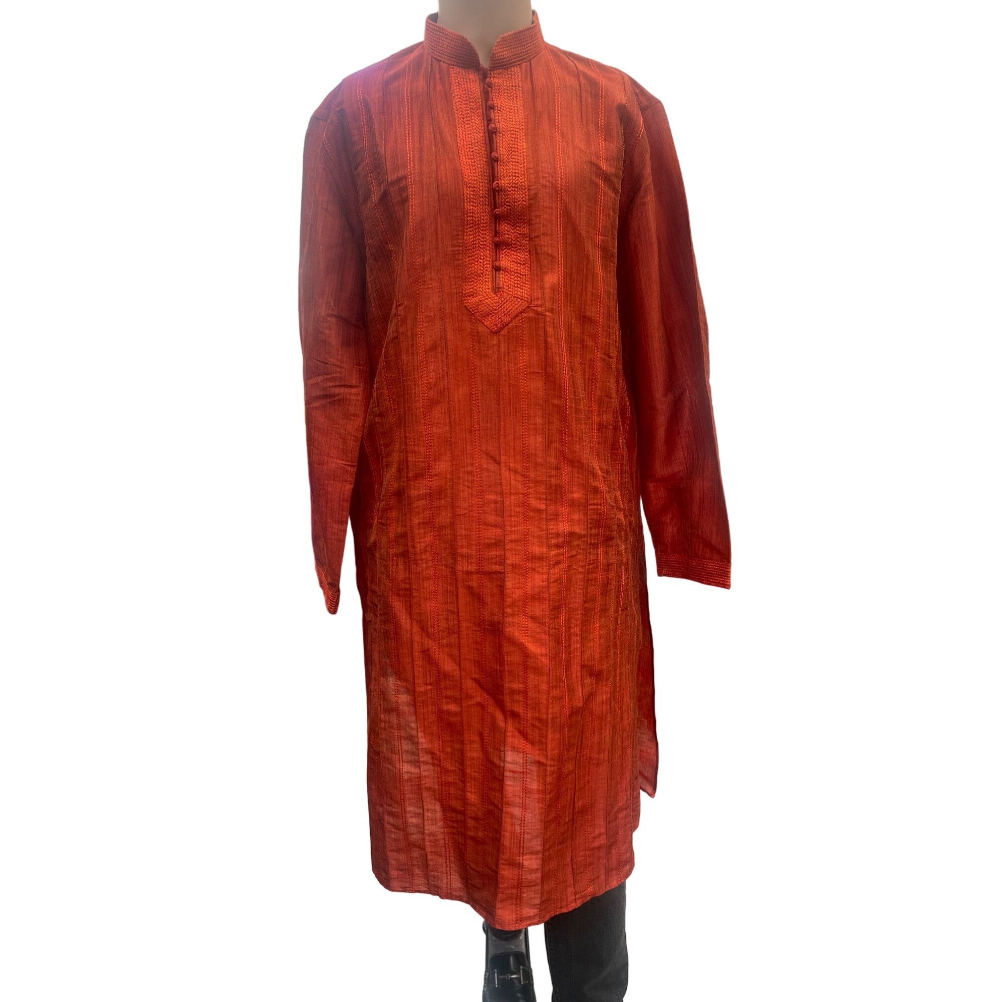Other Manyavar Men's Kurta Orange Rust with Subtle Gold Stitching Size US L / EU 52-54 / 3 - 1 Thumbnail