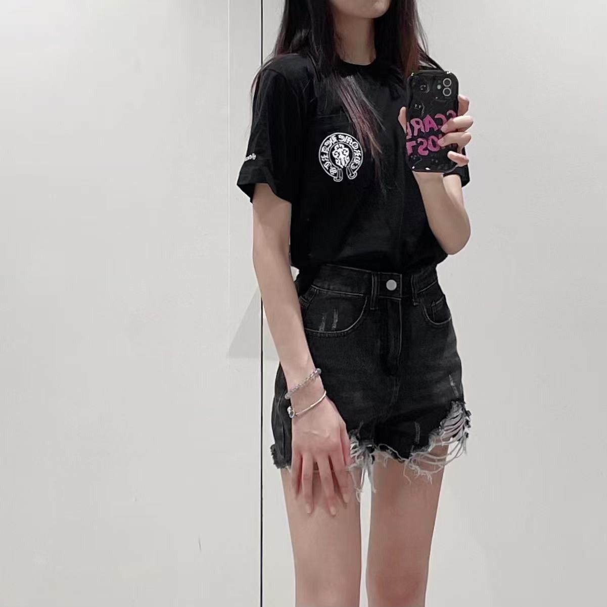 Chrome Hearts USA Flag Triple Cross Logo Short Sleeve Tee