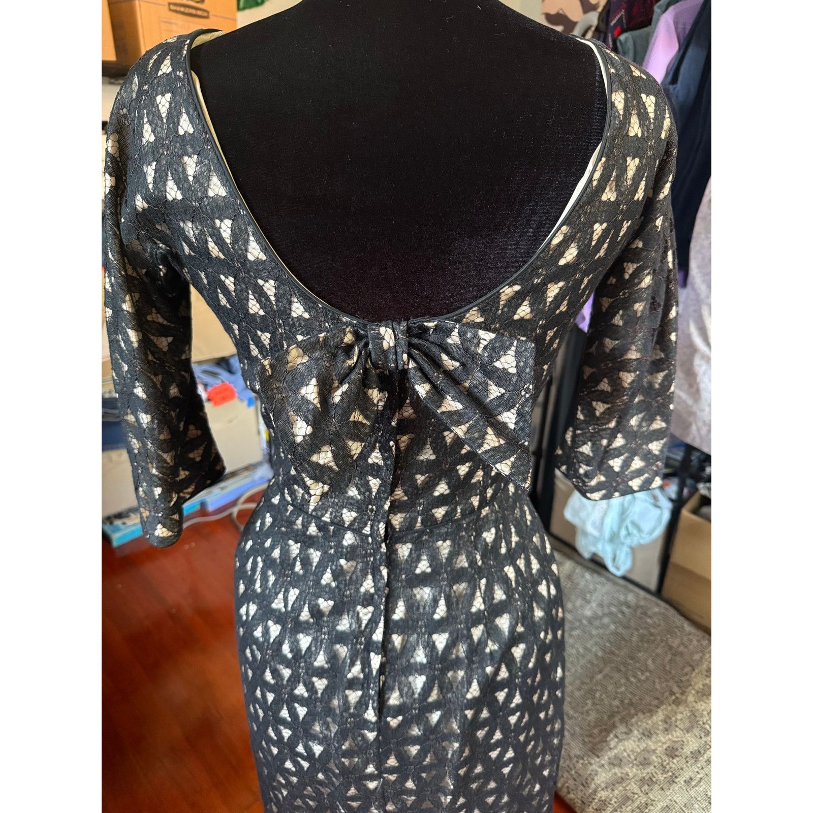 Vintage Vintage 50’s Black Lace Overlay Nude Dress XS S Pinup Bow Size XS / US 0-2 / IT 36-38 - 4 Thumbnail