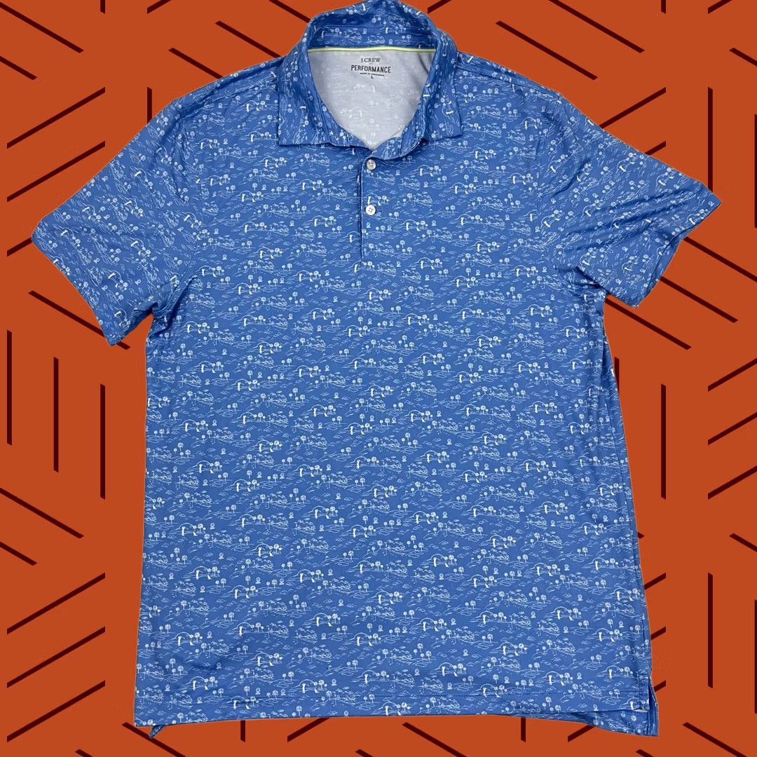 J.Crew VINTAGE None J.CREW Polo Shirt Mens Large Blue AOP All Over Golf Performance Stretch Preppy Shirt Mens Regular Blue 12? Size US L / EU 52-54 / 3 - 1 Thumbnail