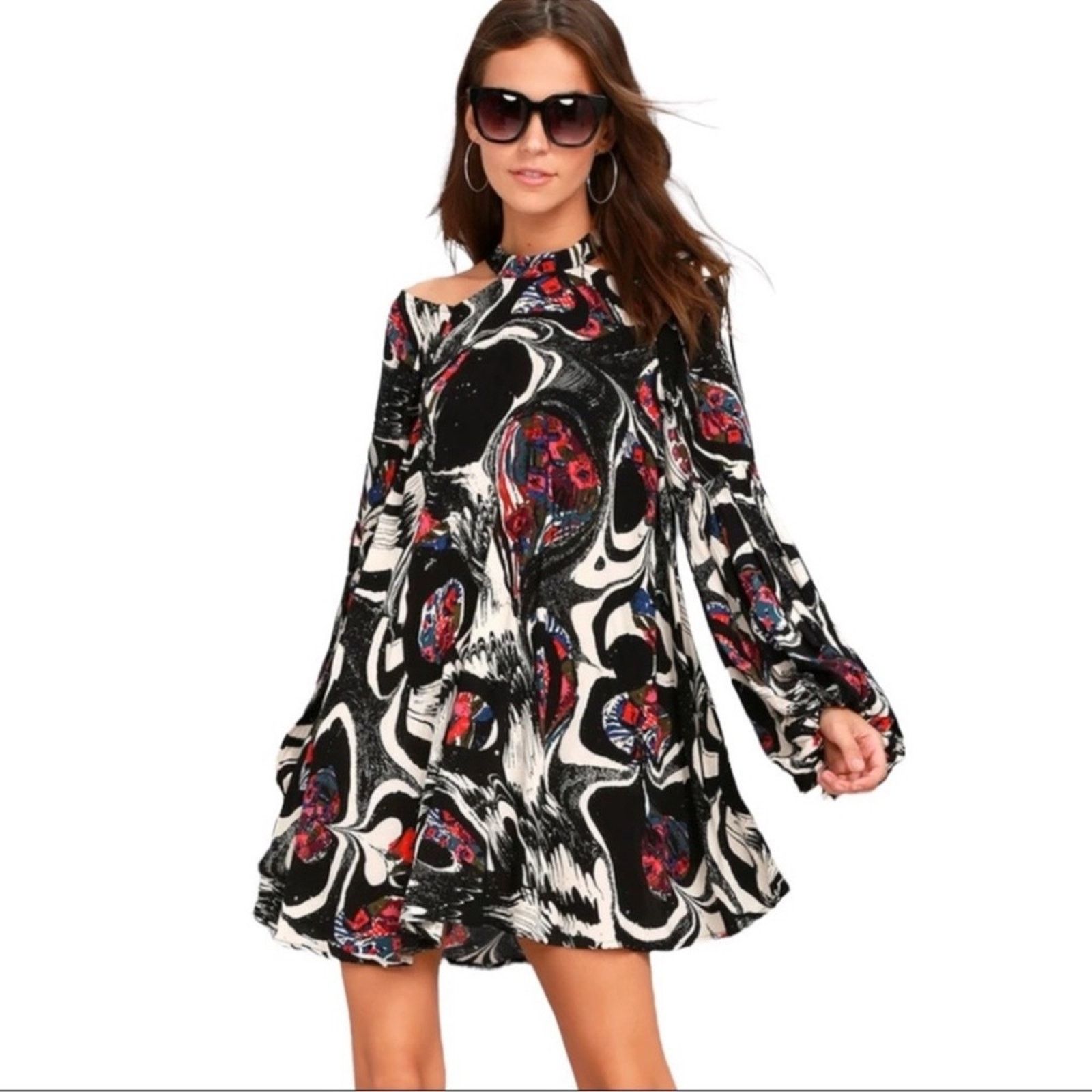 Free People FREE PEOPLE Drift Away Cold Shoulder Marbled Mini Dress Size S / US 4 / IT 40 - 3 Thumbnail