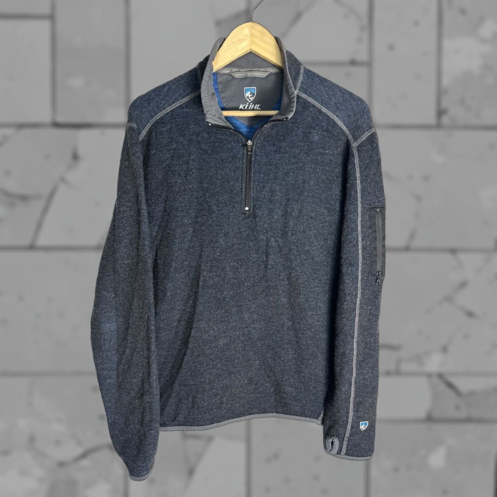 Vintage Kühl Chianti Fleece 1/4 Zip Pullover Mens M Blue Thumb Hole Wool Blend Regular Sweatshirt Mock Neck Zip Size US M / EU 48-50 / 2 - 1 Thumbnail