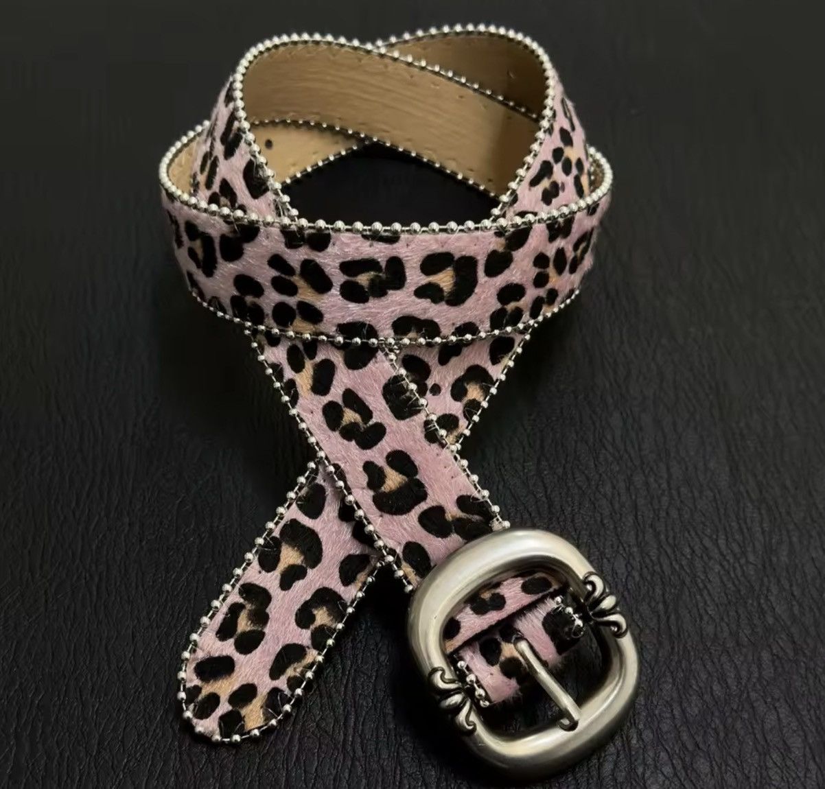 Leather Retro Light Pink Leopard Print Pu Leather Belt Size ONE SIZE - 1 Thumbnail