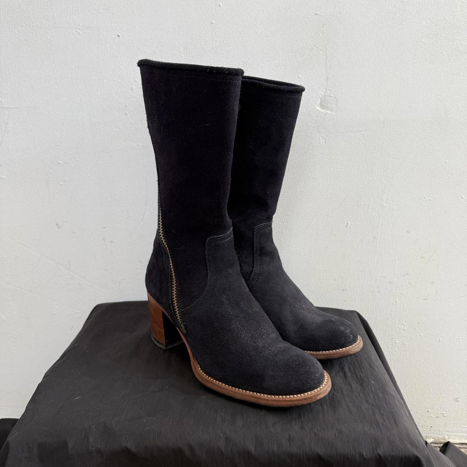 Other Primeboots Asymmetric Zip Navy Suede Ankle Boots Size US 5 / IT 35 - 2 Thumbnail