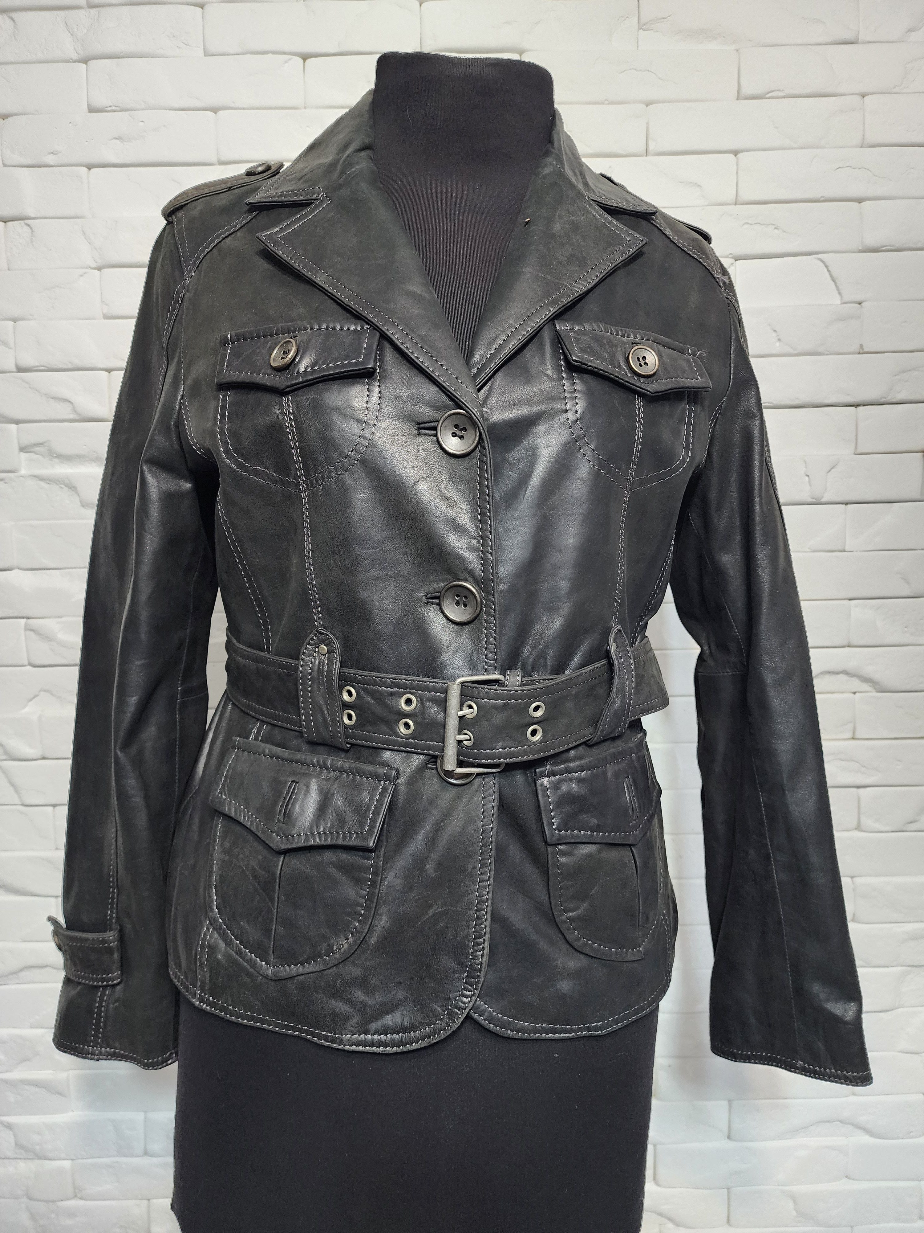 Gypsy Brown Leather Jacket: Women's Button-Up with Pockets Size M / US 6-8 / IT 42-44 - 1 Thumbnail