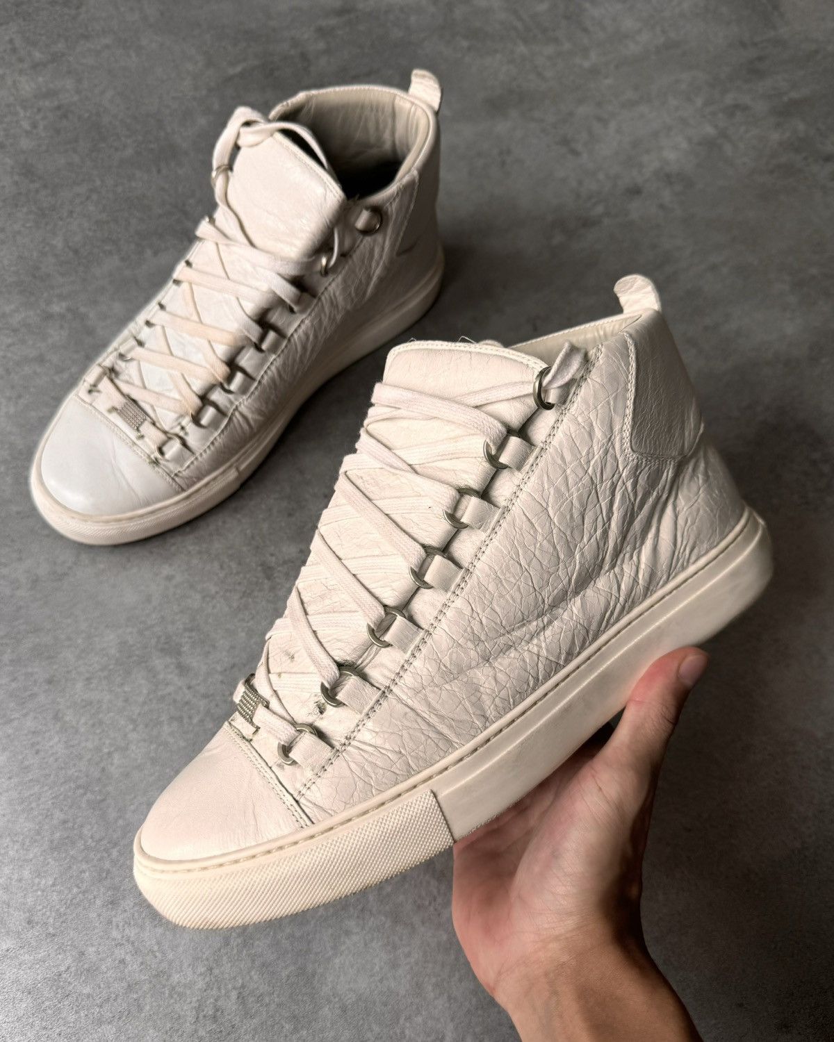 Archival Clothing Balenciaga Balenciaga Arena High White Cracked Leather Sneakers Grailed