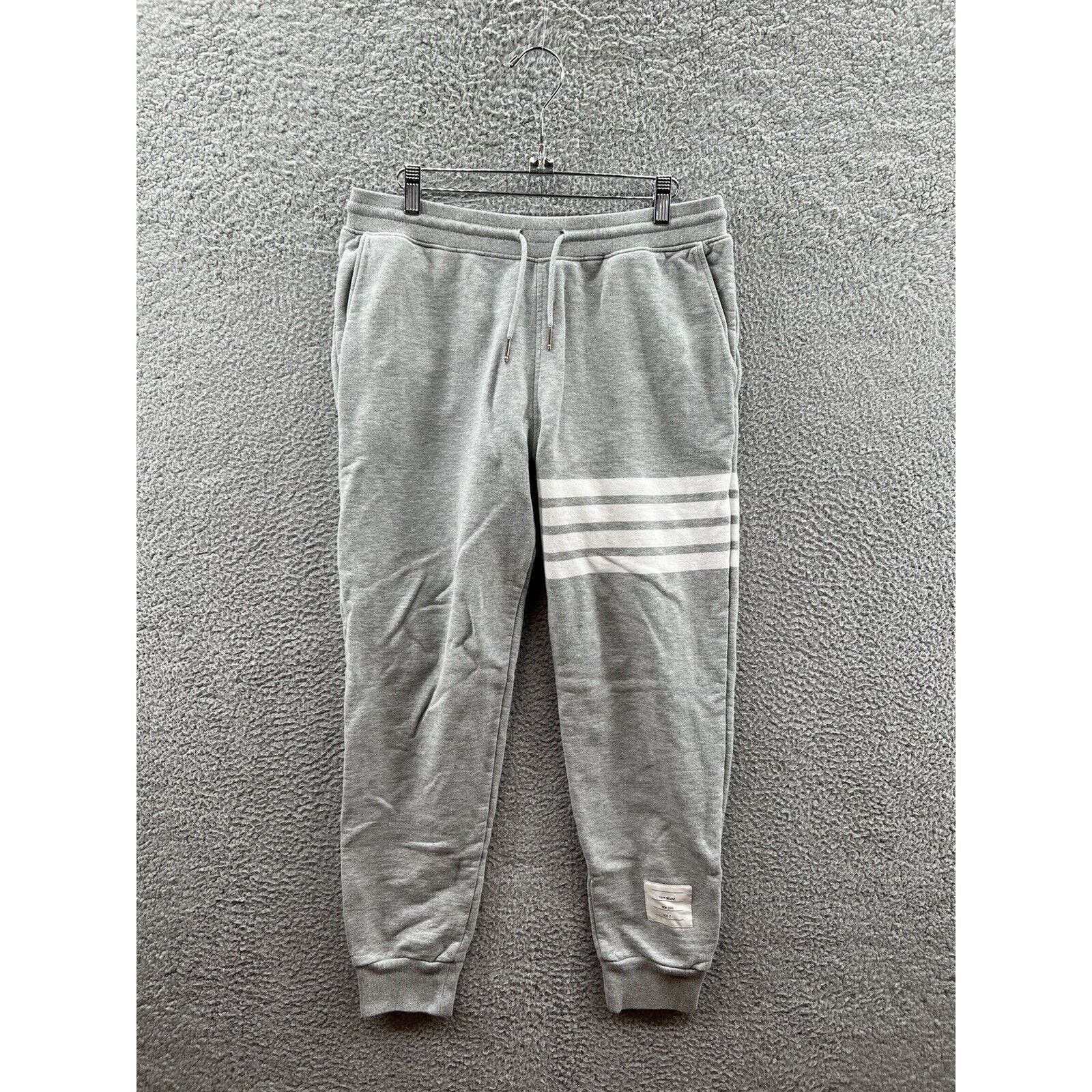 image of Thom Browne Gray Stripe Drawstring Sweatpants Pants Size 2 in Grey, Men's