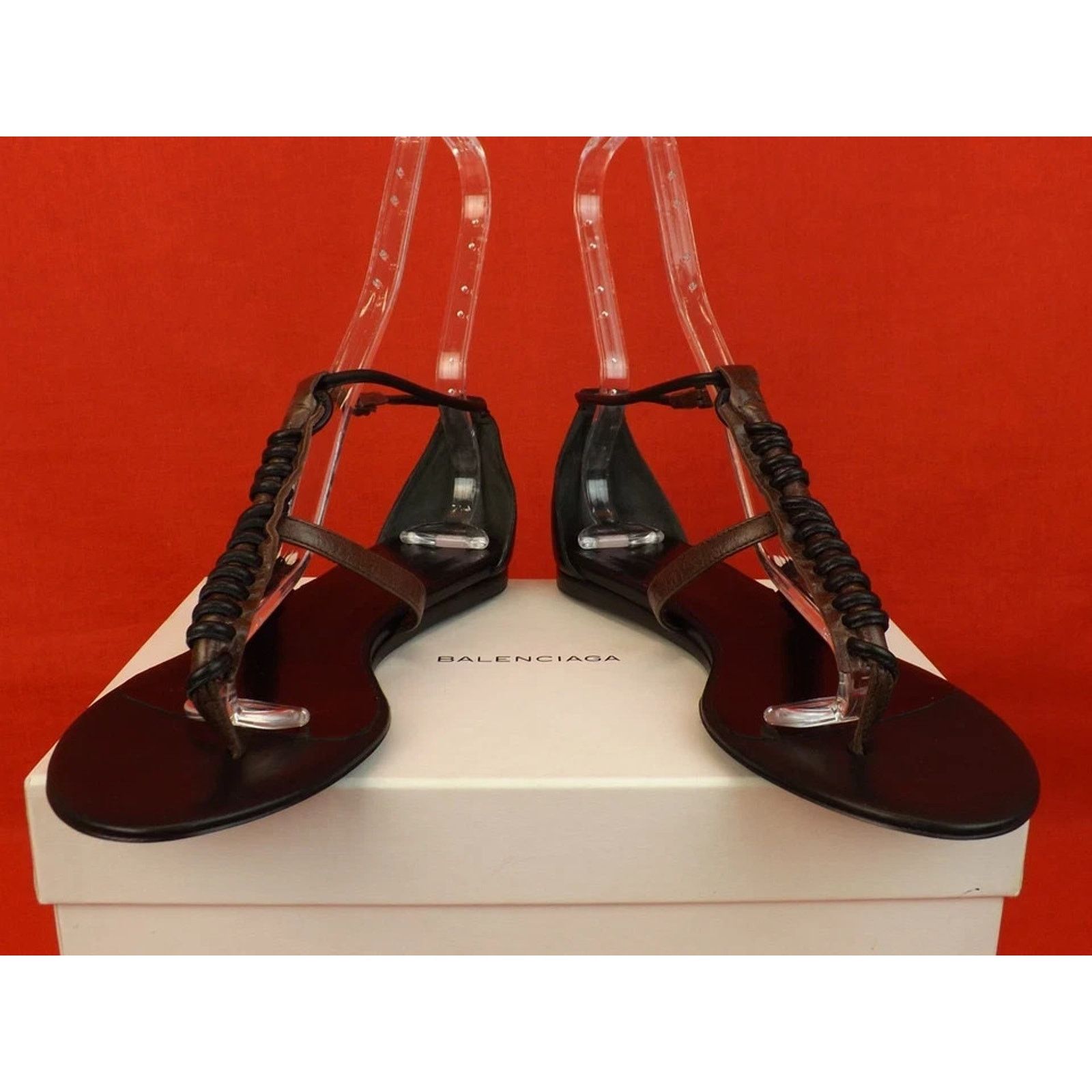 Balenciaga BALENCIAGA DARK BROWN BLACK ARENA FLATS THONG SANDALS 40 Size US 10 / IT 40 - 2 Thumbnail