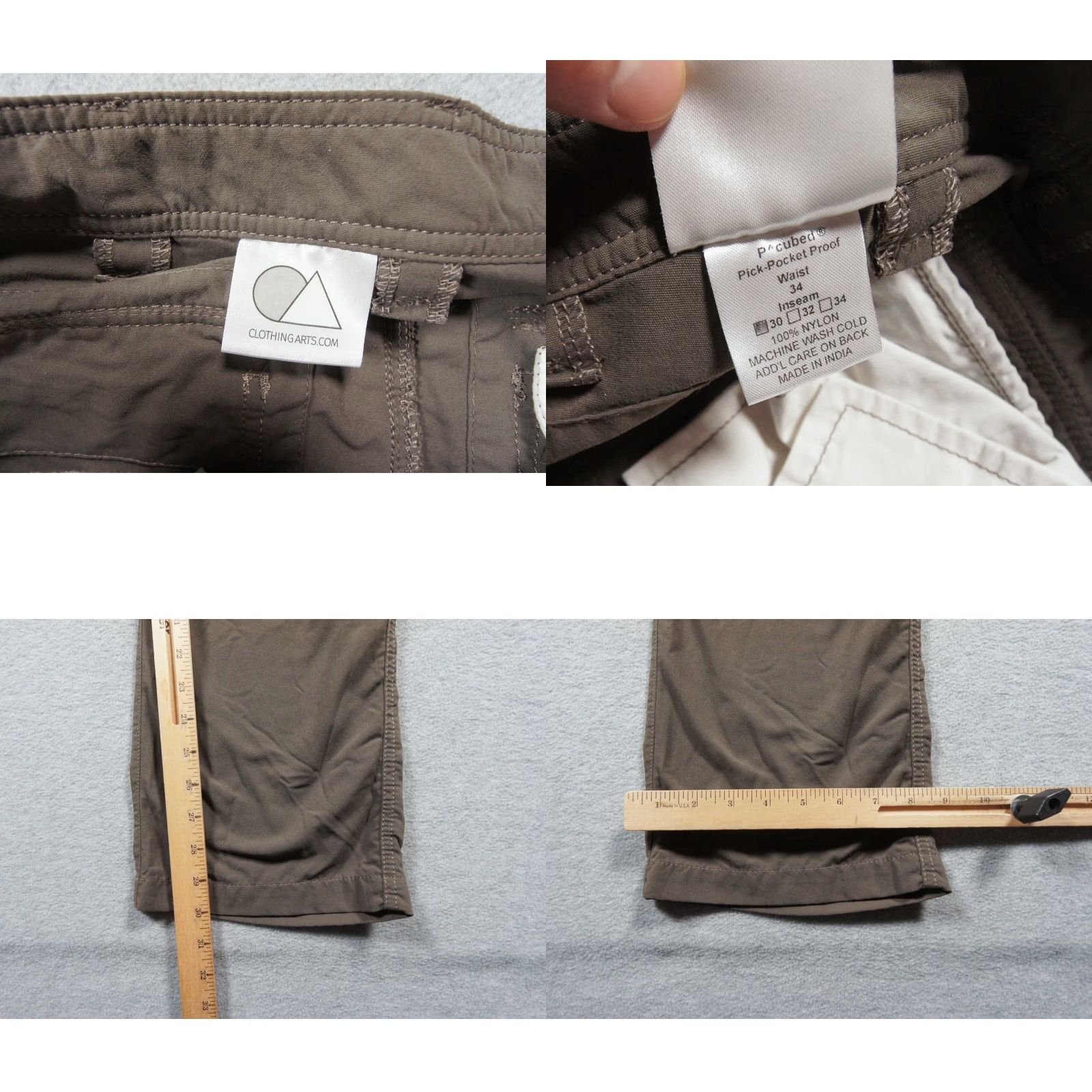 Vintage Clothing Arts Pants Mens 34x30 Brown Cargo Pockets 5-Pocket Design Travel Pick Pocket Proof Cargo Pants Mens Brown Size US 34 / EU 50 - 8 Thumbnail