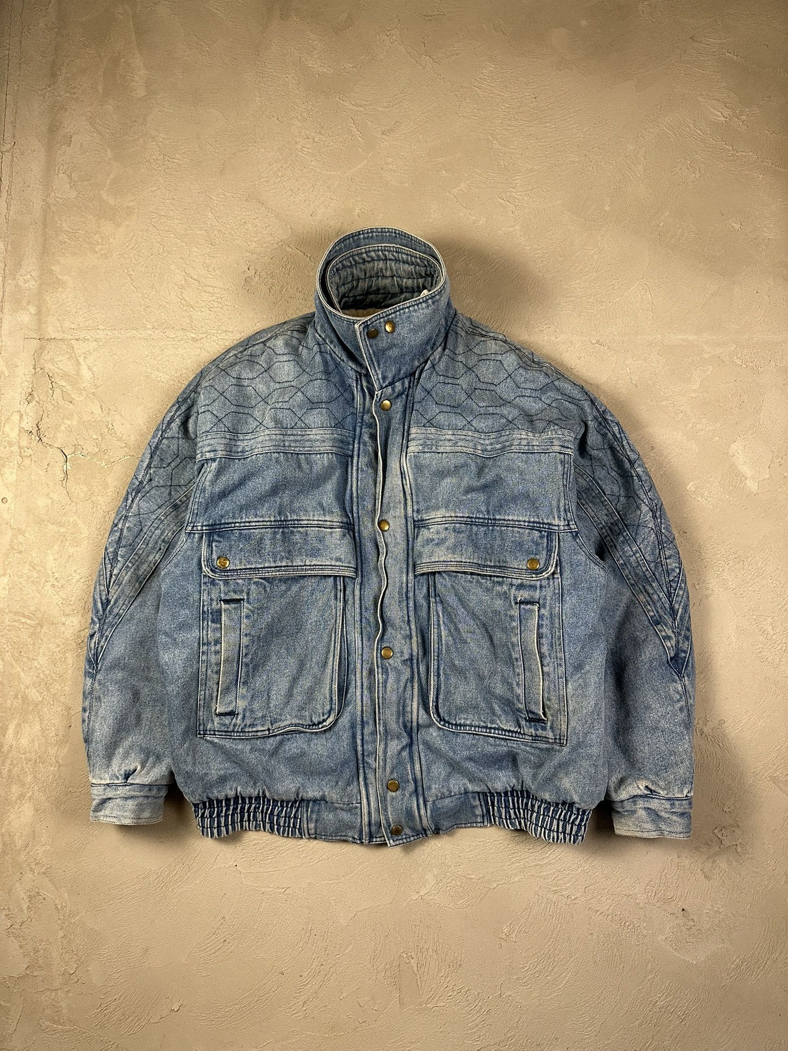 Vintage 80s Avant Garde Denim Sherpa Military Bomber Boxy Jacket Size US L / EU 52-54 / 3 - 1 Thumbnail