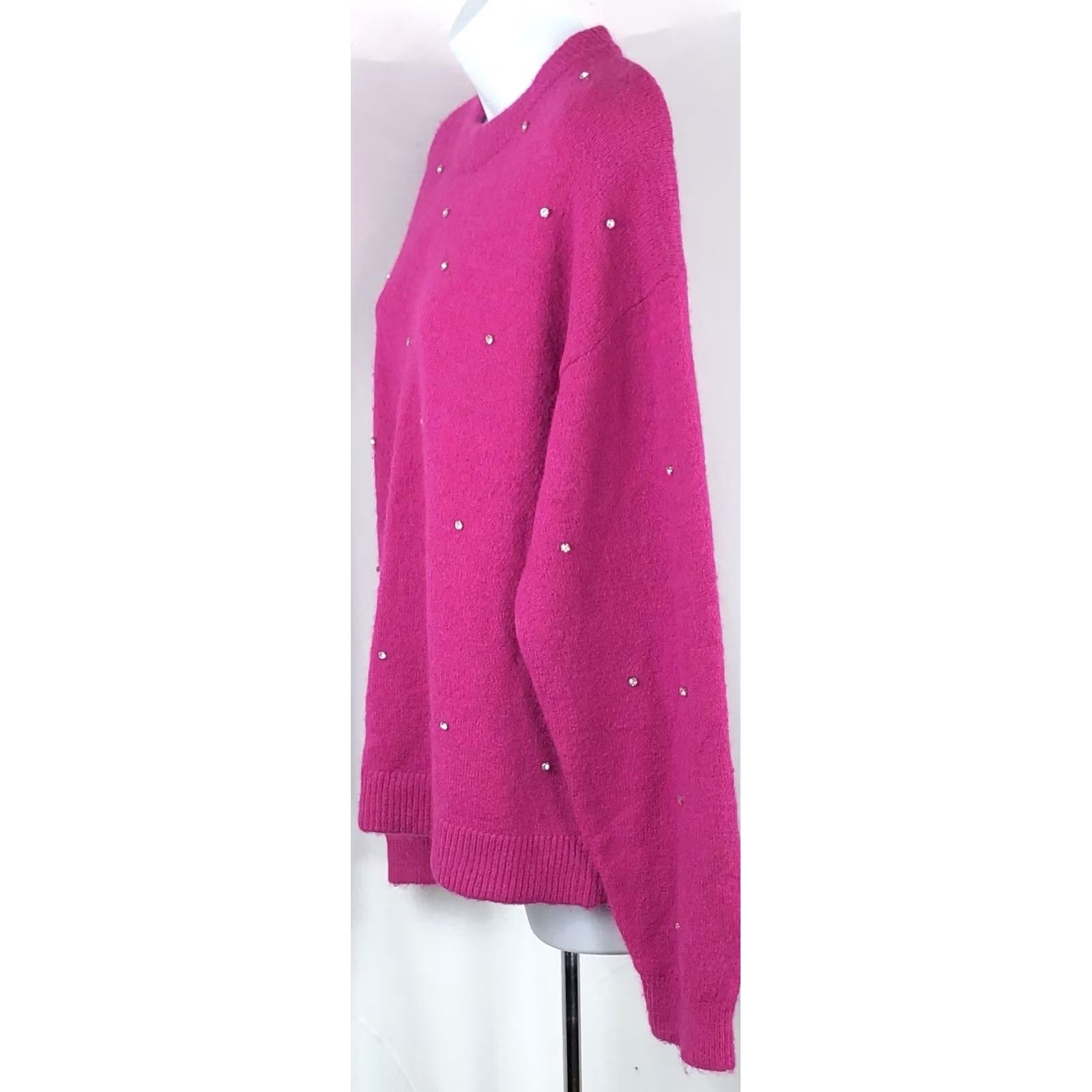 H&M H&M Fuzzy Sweater S Pink Rhinestone Accents Long Sleeve Oversized Glam Size S / US 4 / IT 40 - 2 Thumbnail